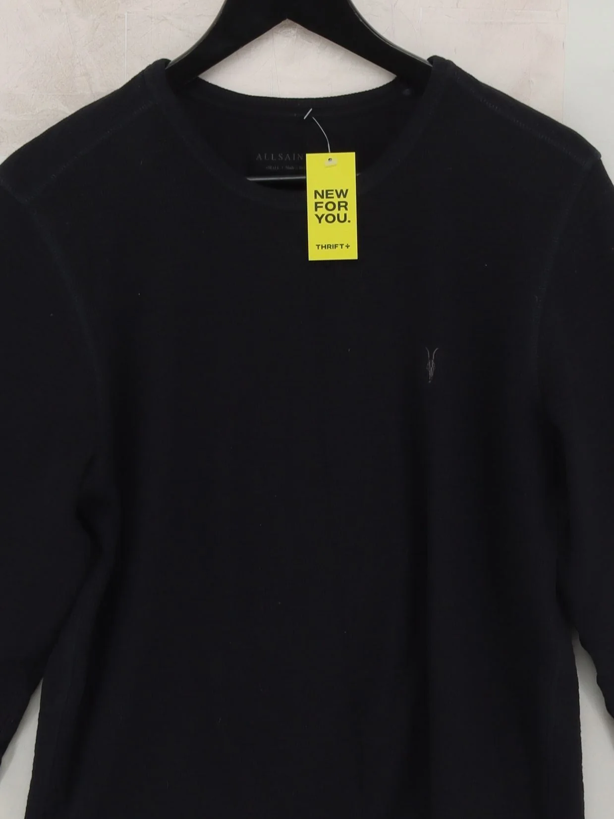 AllSaints Men's Jumper S Black Cotton with Elastane Crew Neck Pullover - Image 3