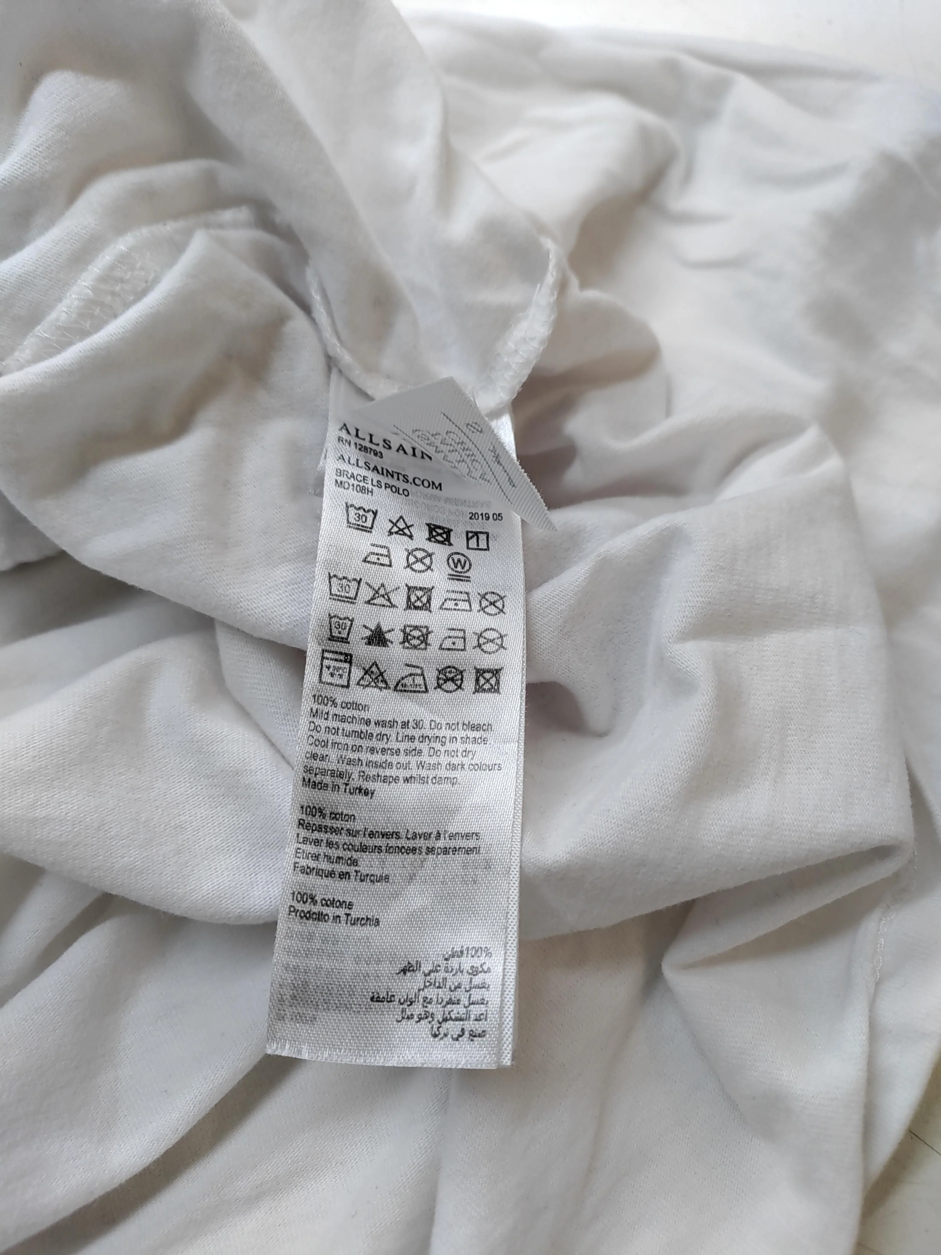 AllSaints Men's Polo S White 100% Cotton Basic - Image 7