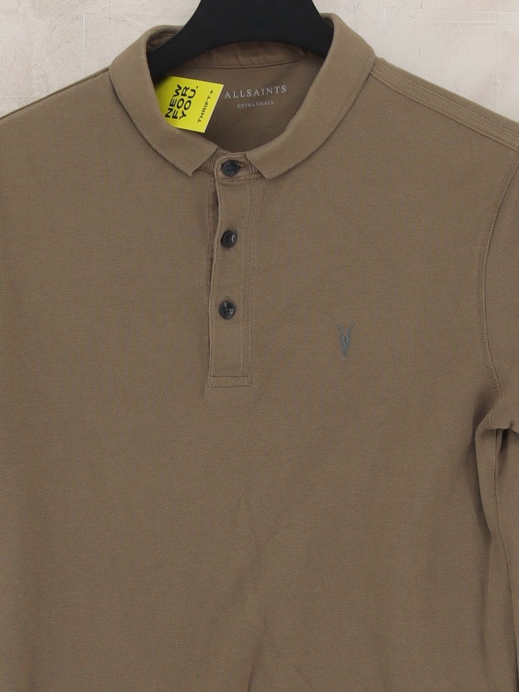 AllSaints Men's Polo XXS Brown 100% Cotton Basic - Image 3