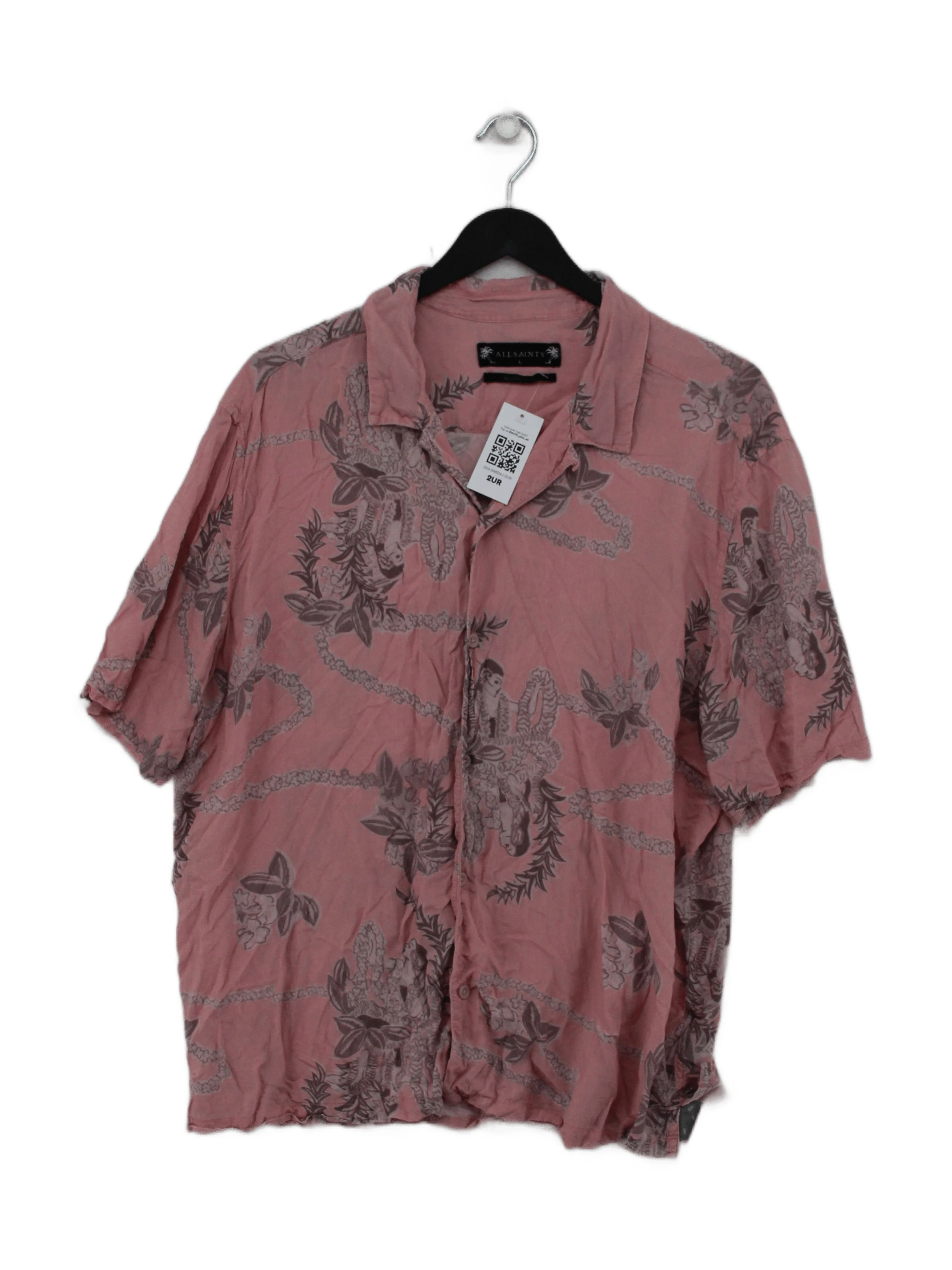 AllSaints Men's Shirt L Pink Floral 100% Viscose Basic