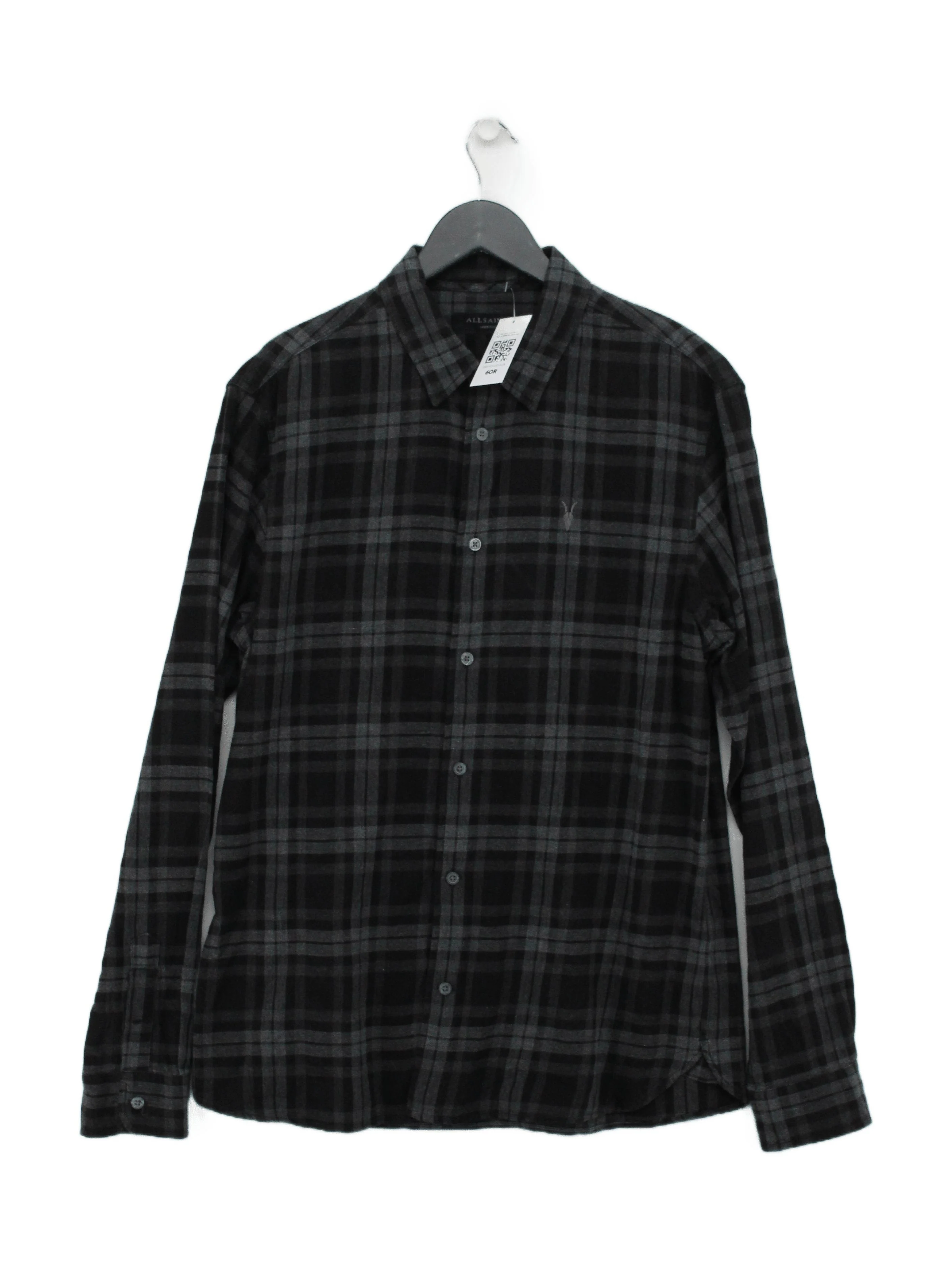 AllSaints Men's Shirt M Black Checkered 100% Cotton Basic