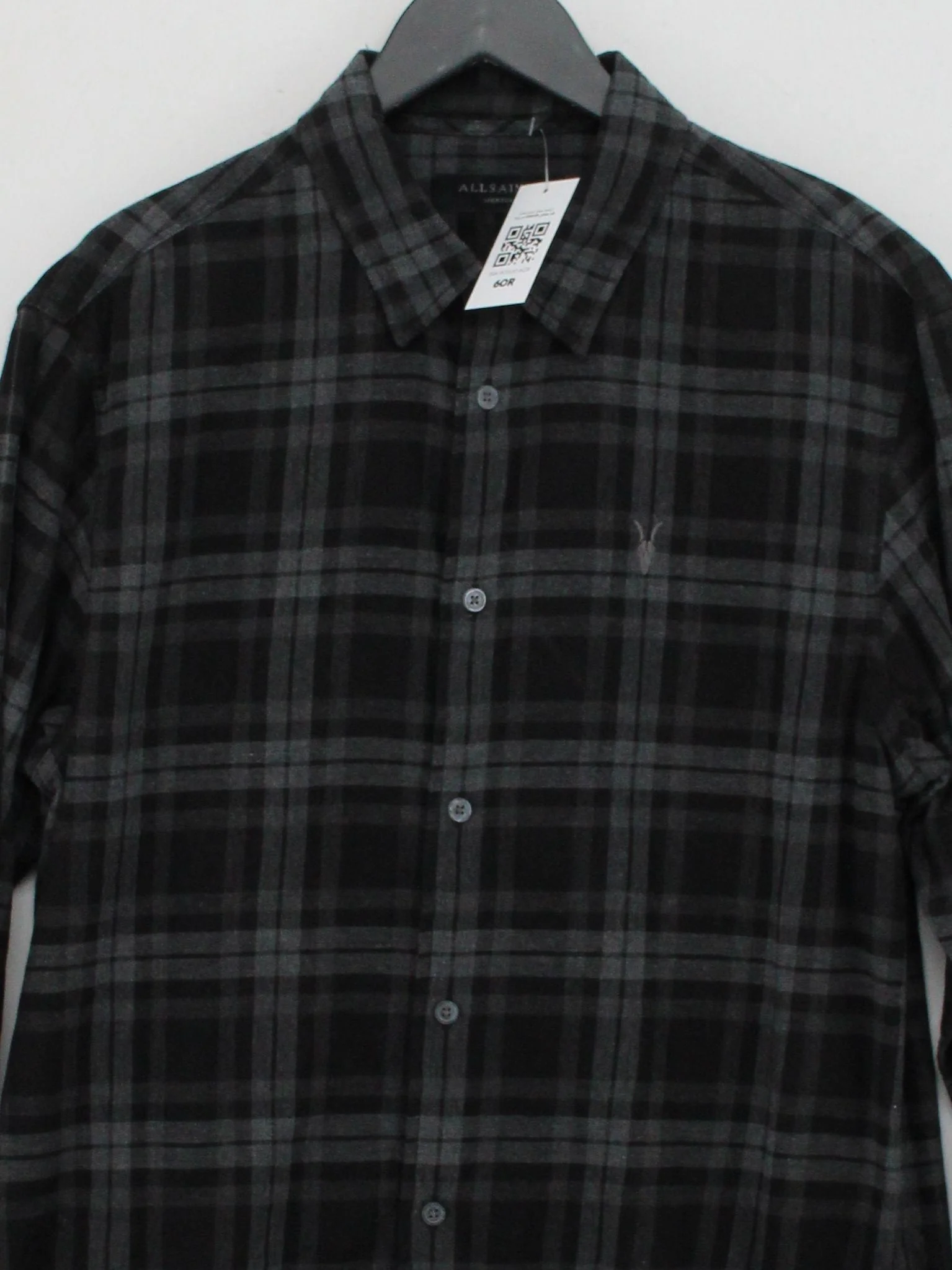 AllSaints Men's Shirt M Black Checkered 100% Cotton Basic - Image 3