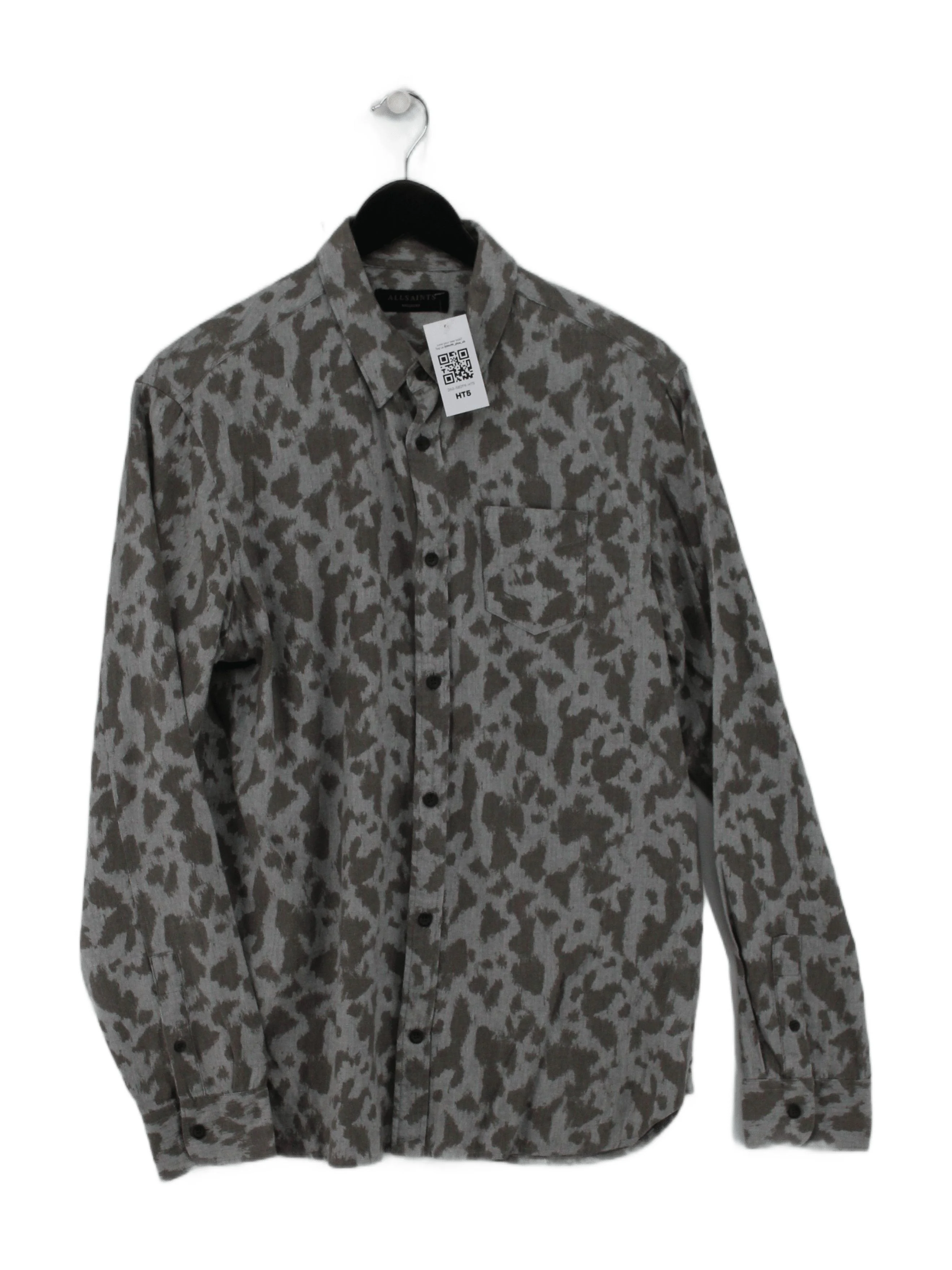 AllSaints Men's Shirt M Grey Camo 100% Cotton Basic