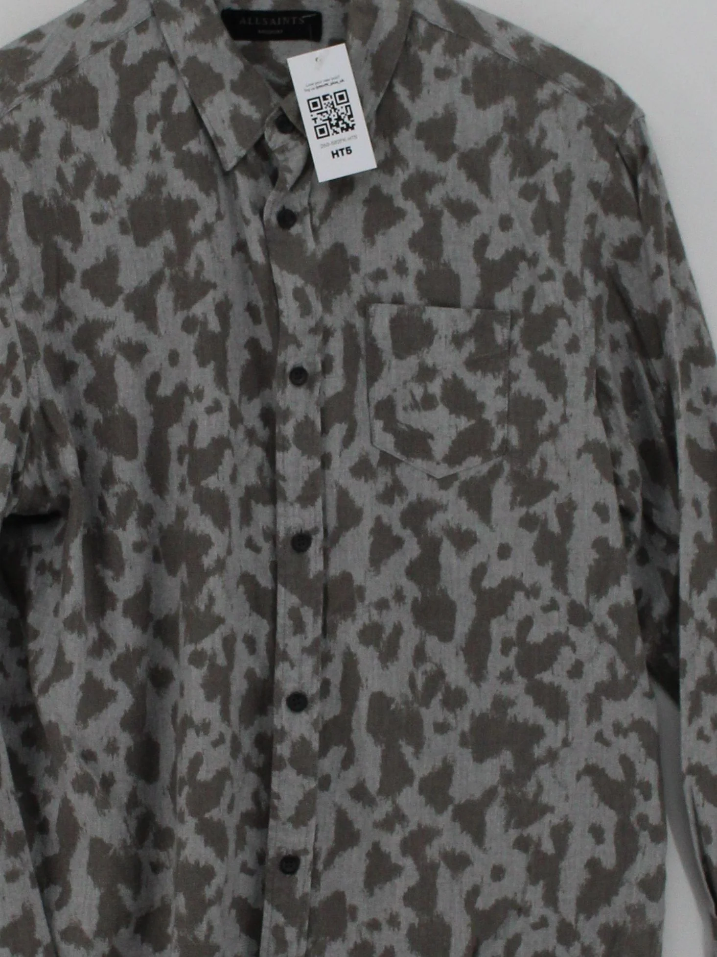 AllSaints Men's Shirt M Grey Camo 100% Cotton Basic - Image 3