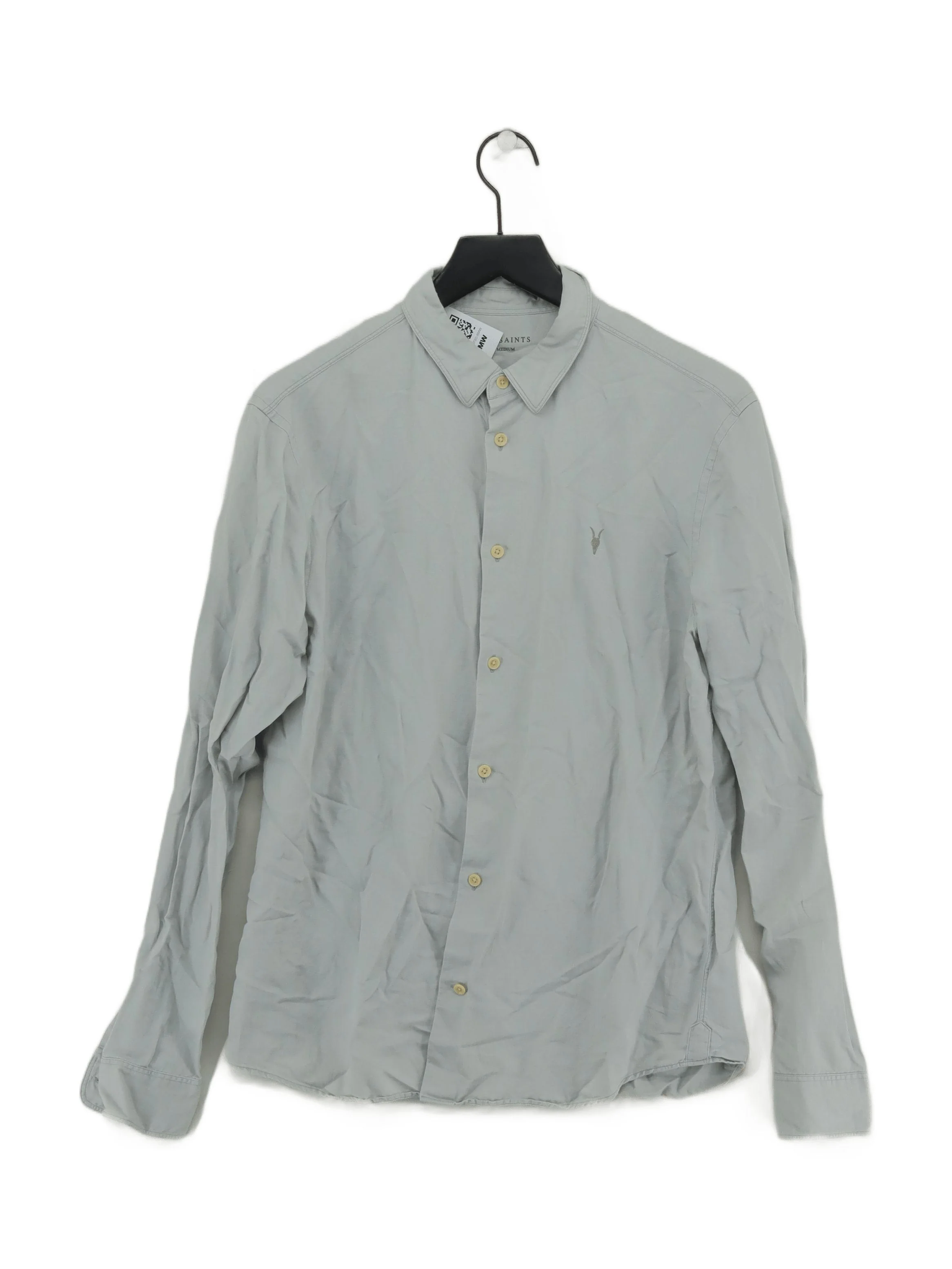 AllSaints Men's Shirt M Grey Cotton with Linen Basic