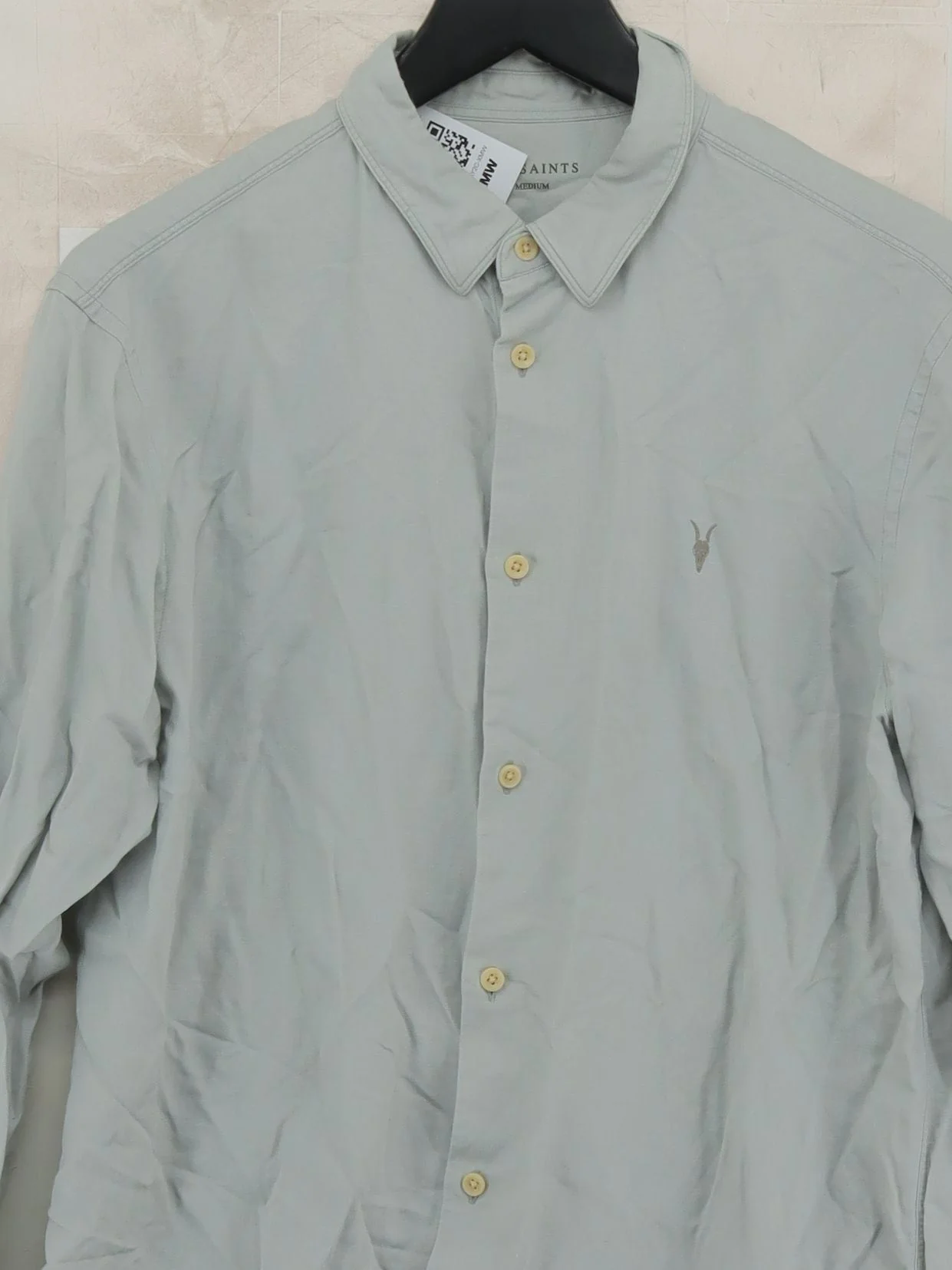 AllSaints Men's Shirt M Grey Cotton with Linen Basic - Image 3