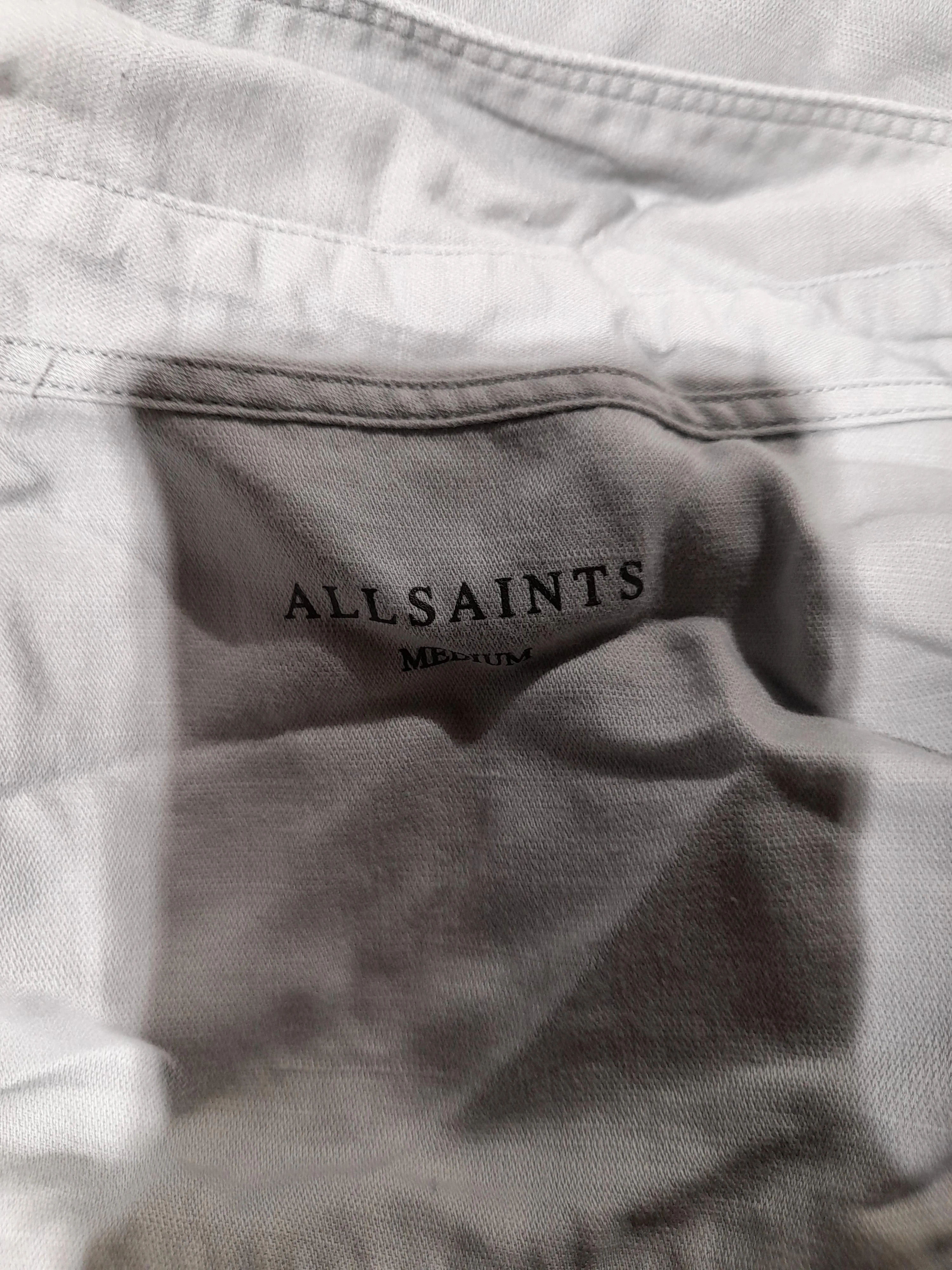 AllSaints Men's Shirt M Grey Cotton with Linen Basic - Image 5