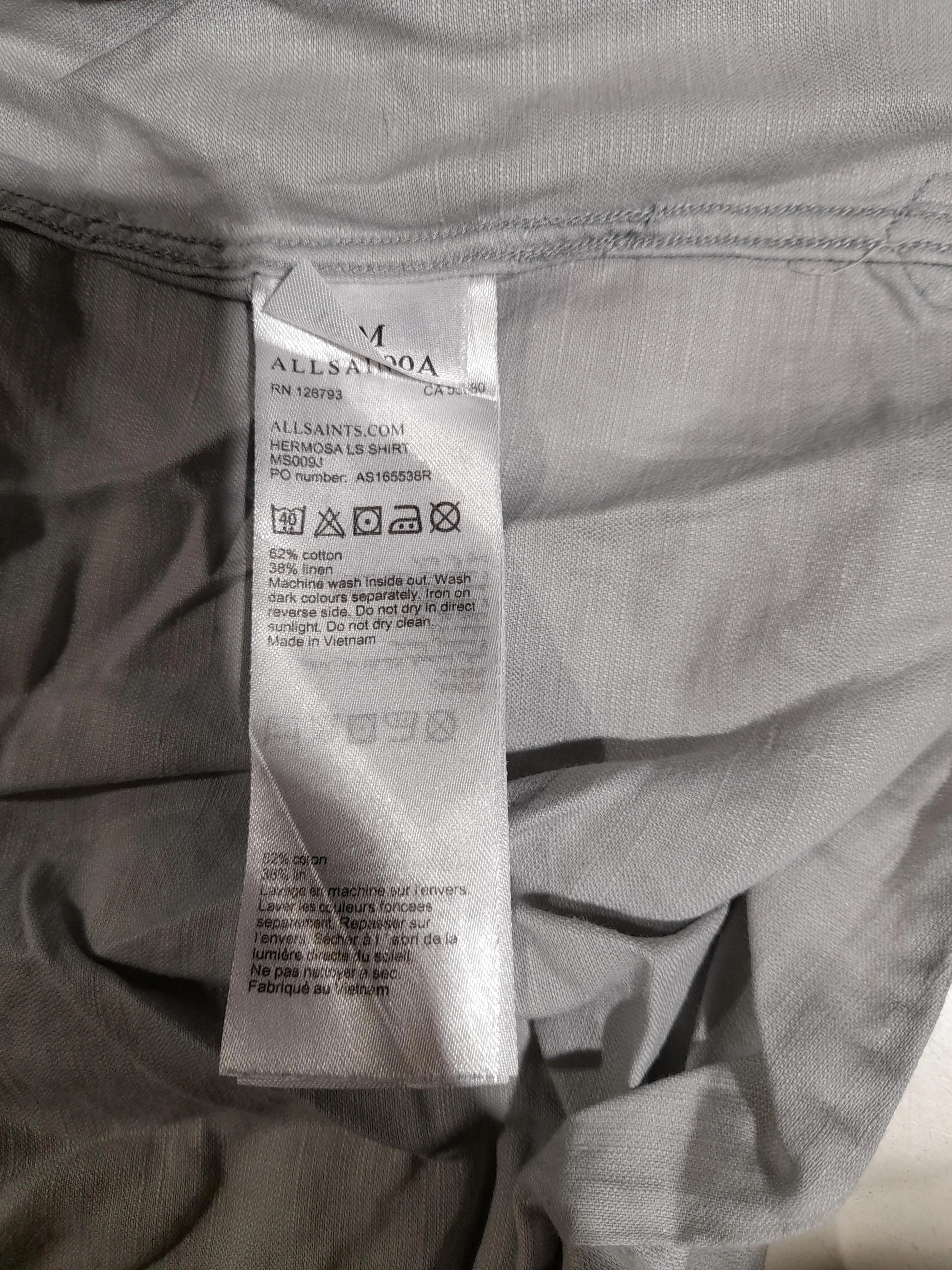 AllSaints Men's Shirt M Grey Cotton with Linen Basic - Image 6