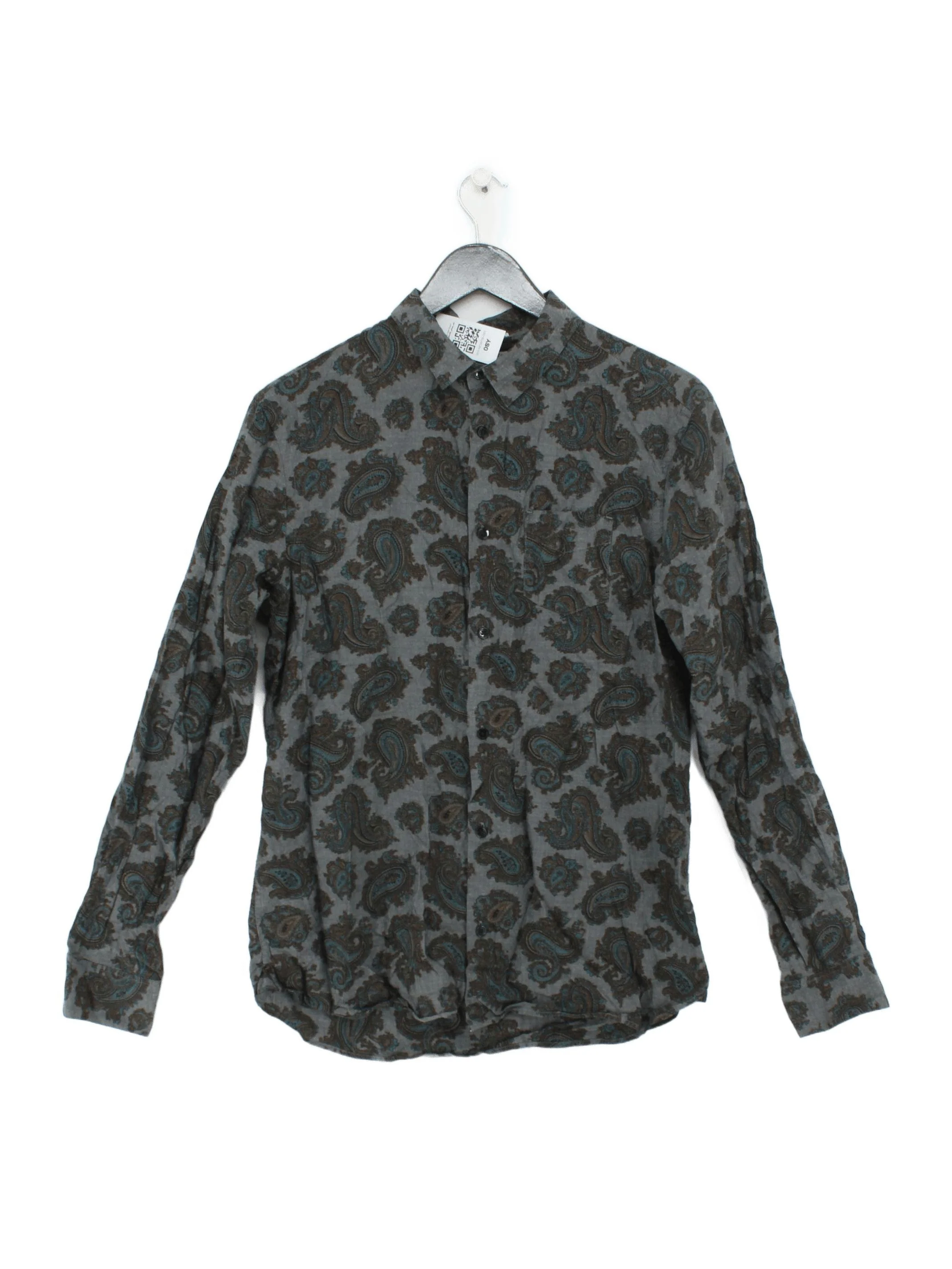 AllSaints Men's Shirt M Grey Paisley Cotton with Lyocell Modal Basic