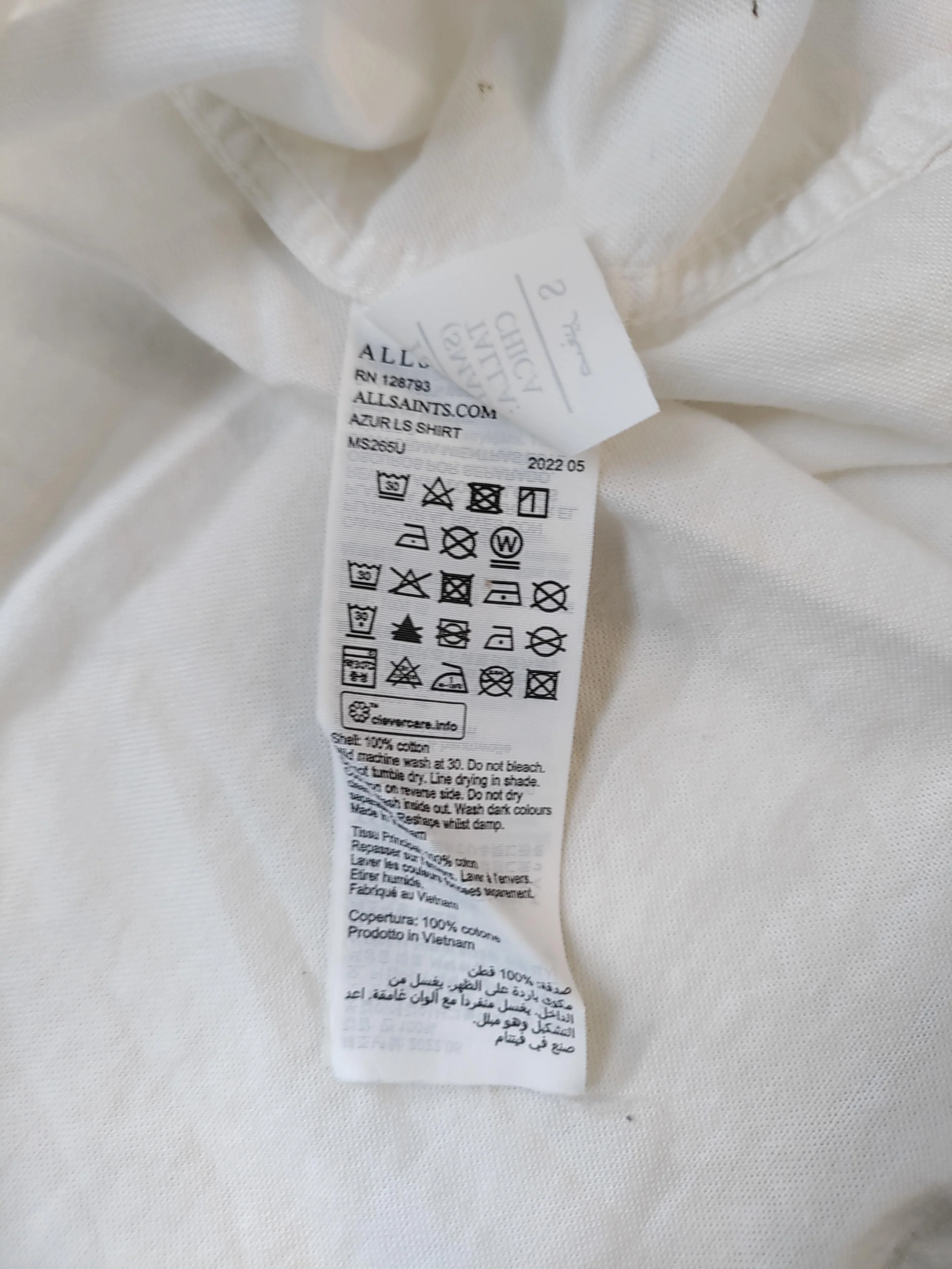 AllSaints Men's Shirt S White 100% Cotton Basic - Image 6