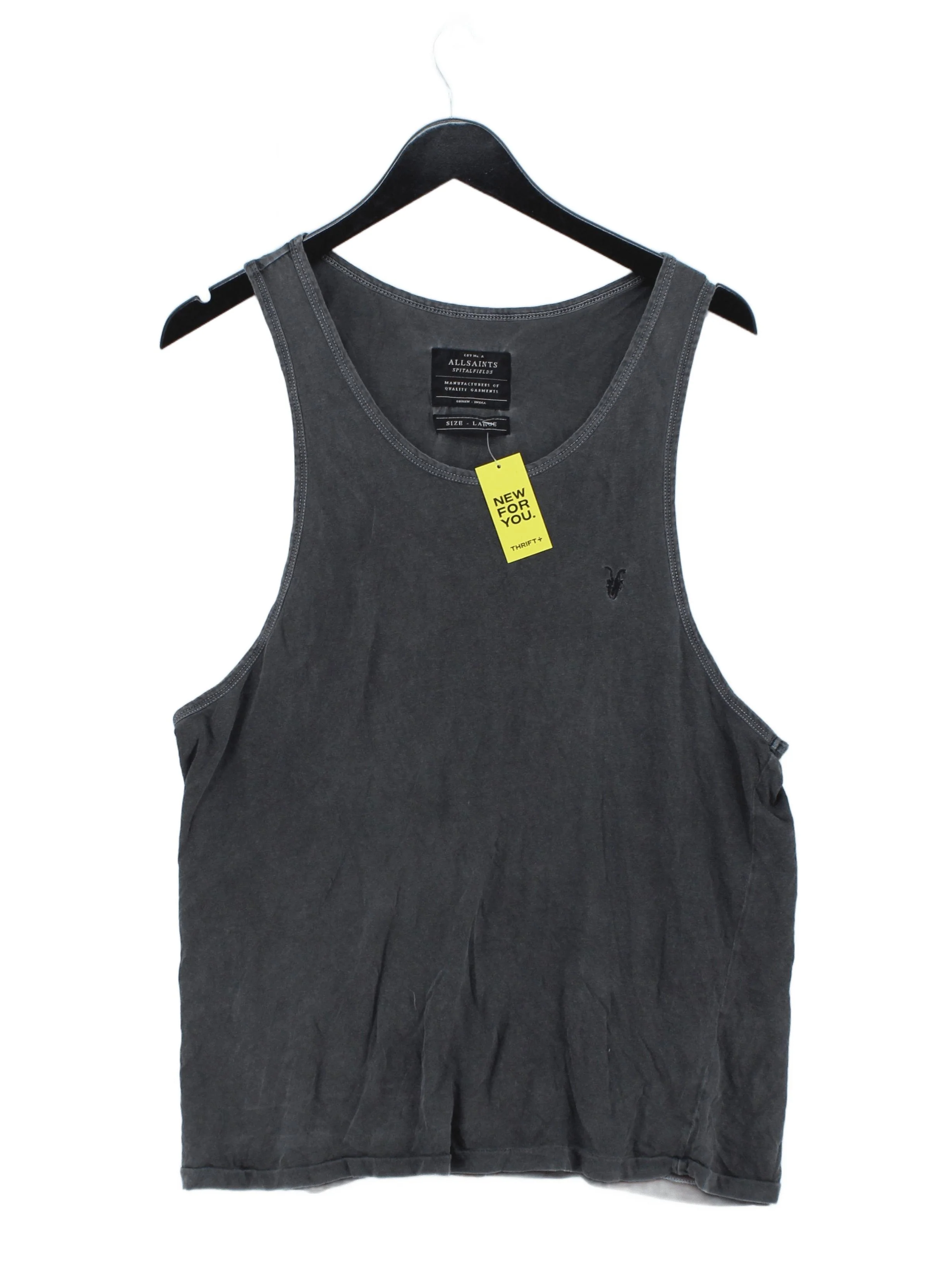 AllSaints Men's T-Shirt L Grey 100% Cotton Sleeveless Round Neck Basic
