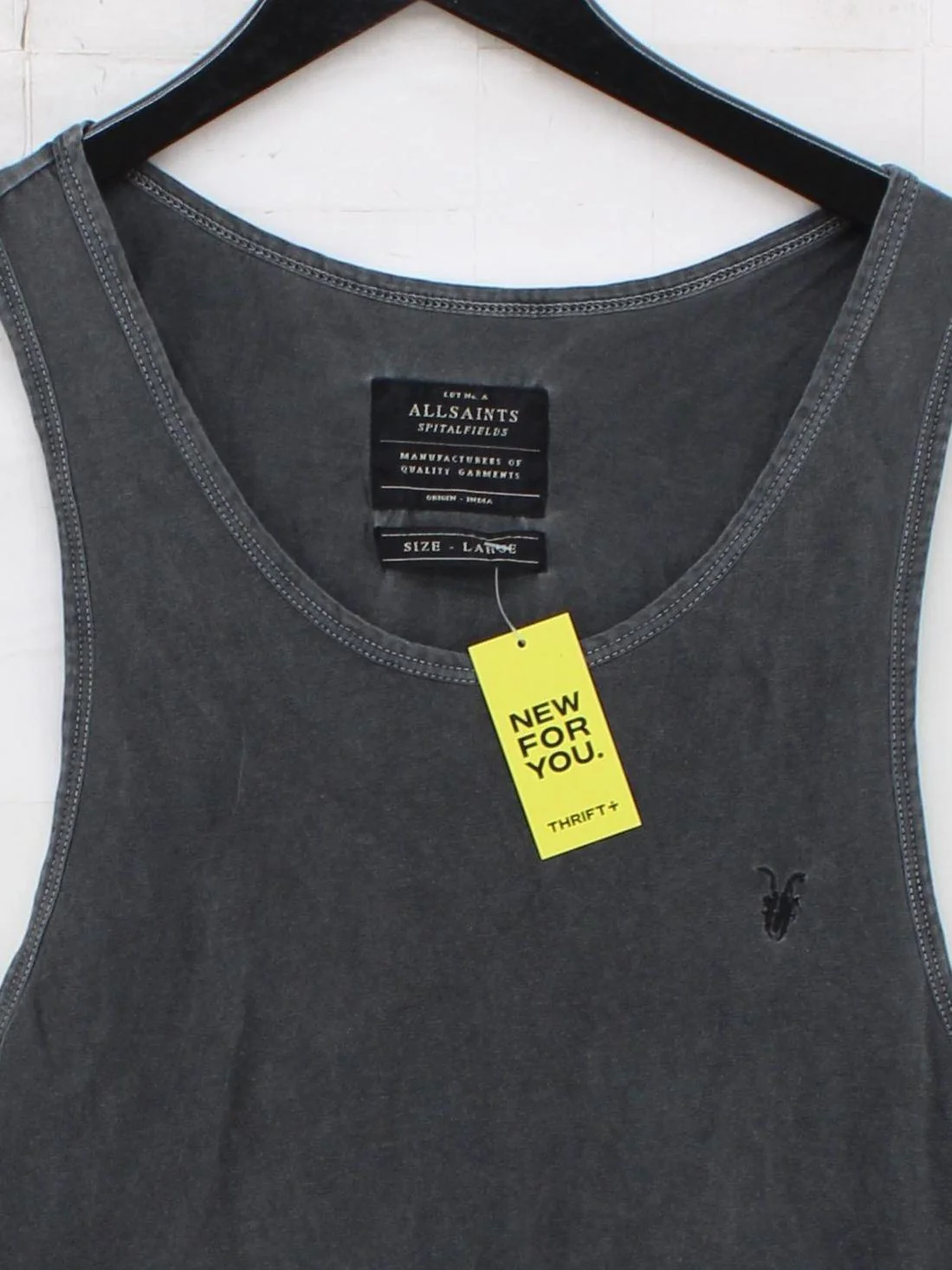 AllSaints Men's T-Shirt L Grey 100% Cotton Sleeveless Round Neck Basic - Image 3