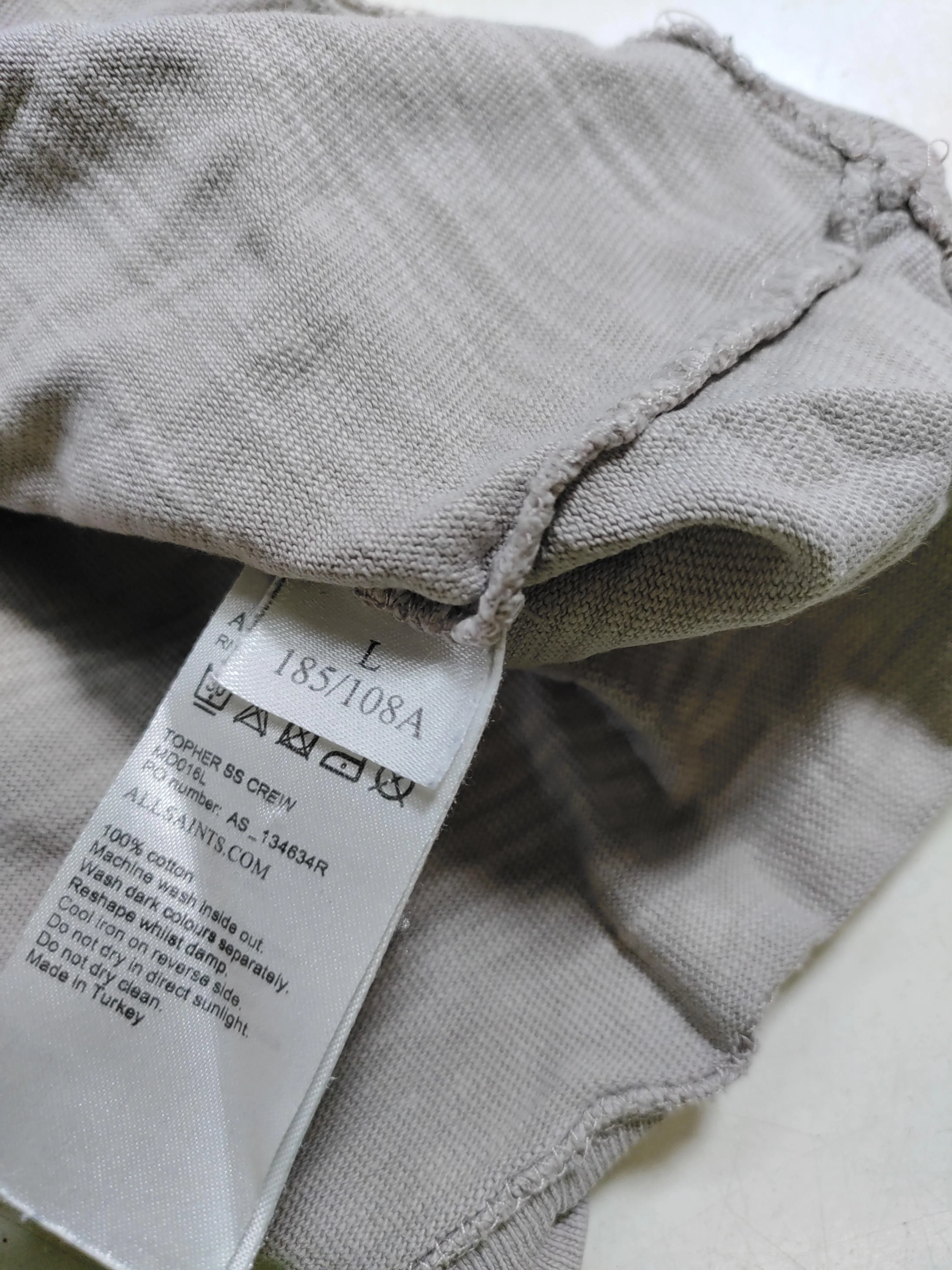 AllSaints Men's T-Shirt L Tan 100% Cotton Basic - Image 6