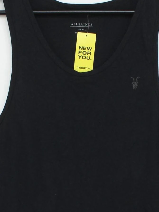 AllSaints Men's T-Shirt S Black 100% Cotton Sleeveless Round Neck Basic - Image 3