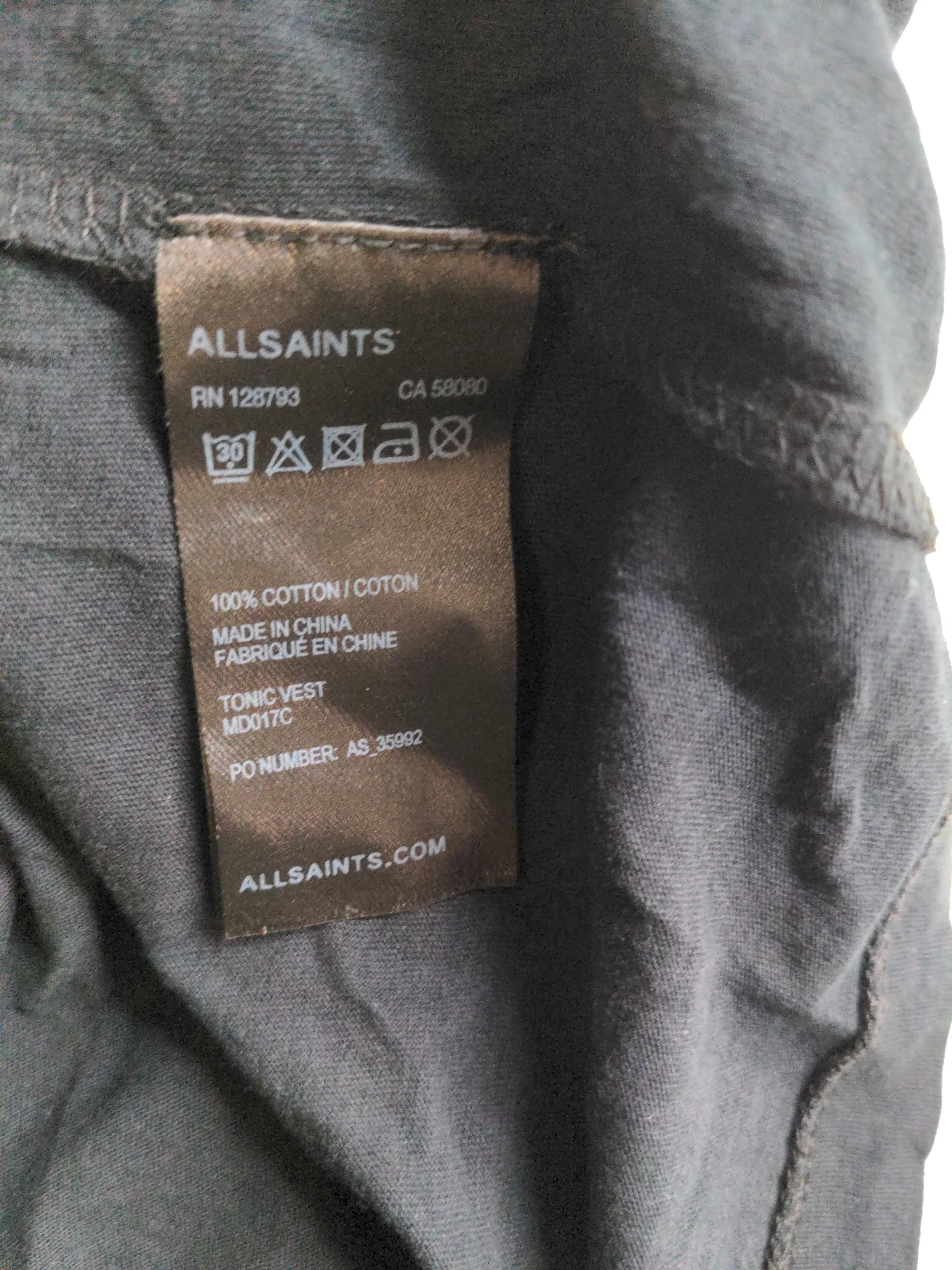 AllSaints Men's T-Shirt S Black 100% Cotton Sleeveless Round Neck Basic - Image 6