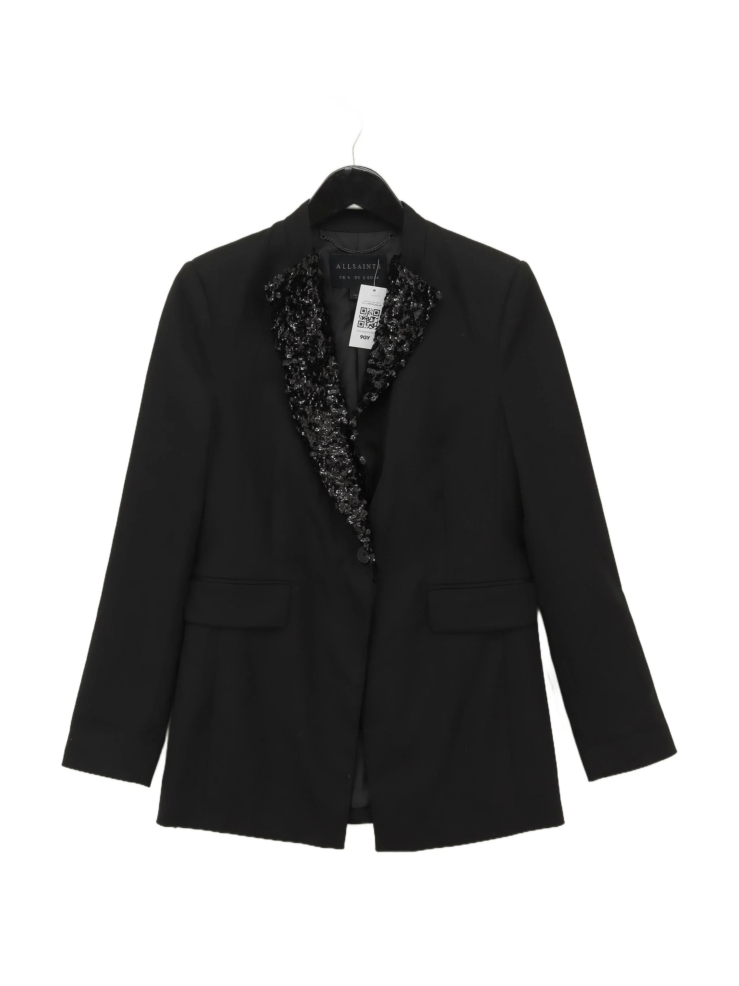 AllSaints Women's Blazer UK 6 Black Polyester with Viscose, Elastane Overcoat
