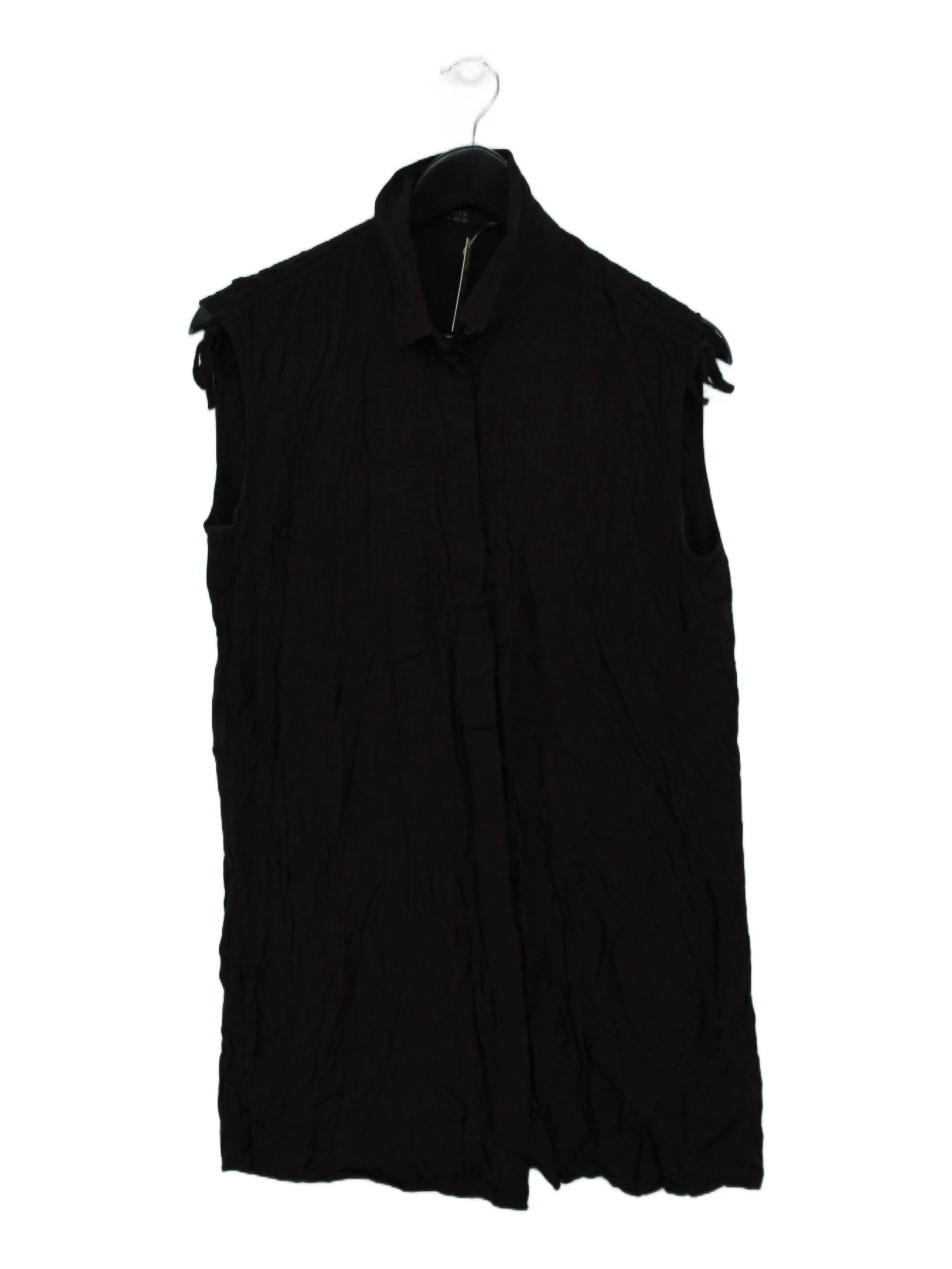 AllSaints Women's Blouse UK 10 Black 100% Viscose Sleeveless Collared Basic