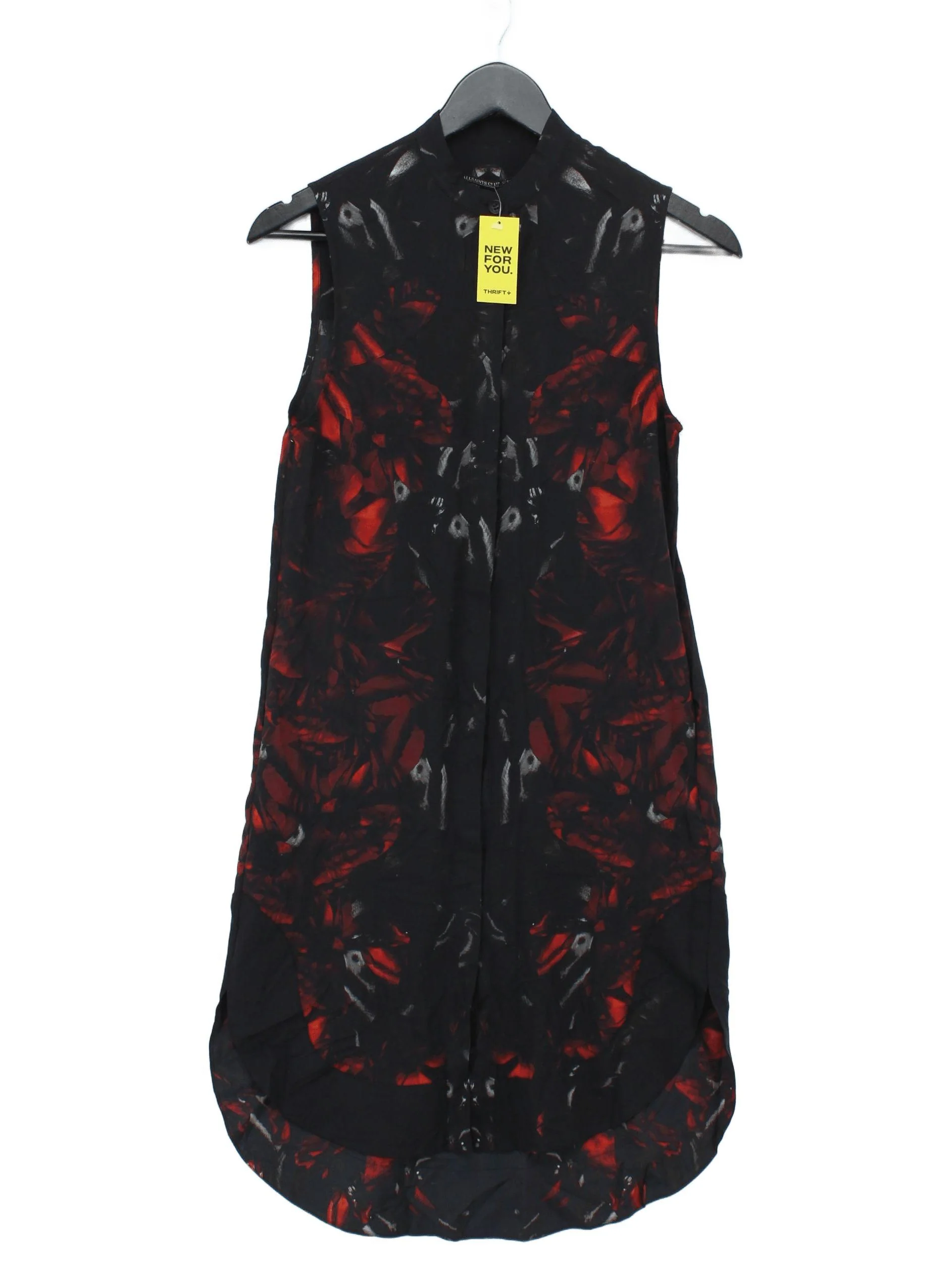 AllSaints Women's Blouse UK 4 Black Graphic 100% Other Sleeveless Collared Basic