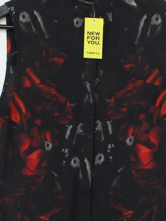 AllSaints Women's Blouse UK 4 Black Graphic 100% Other Sleeveless Collared Basic - Image 3