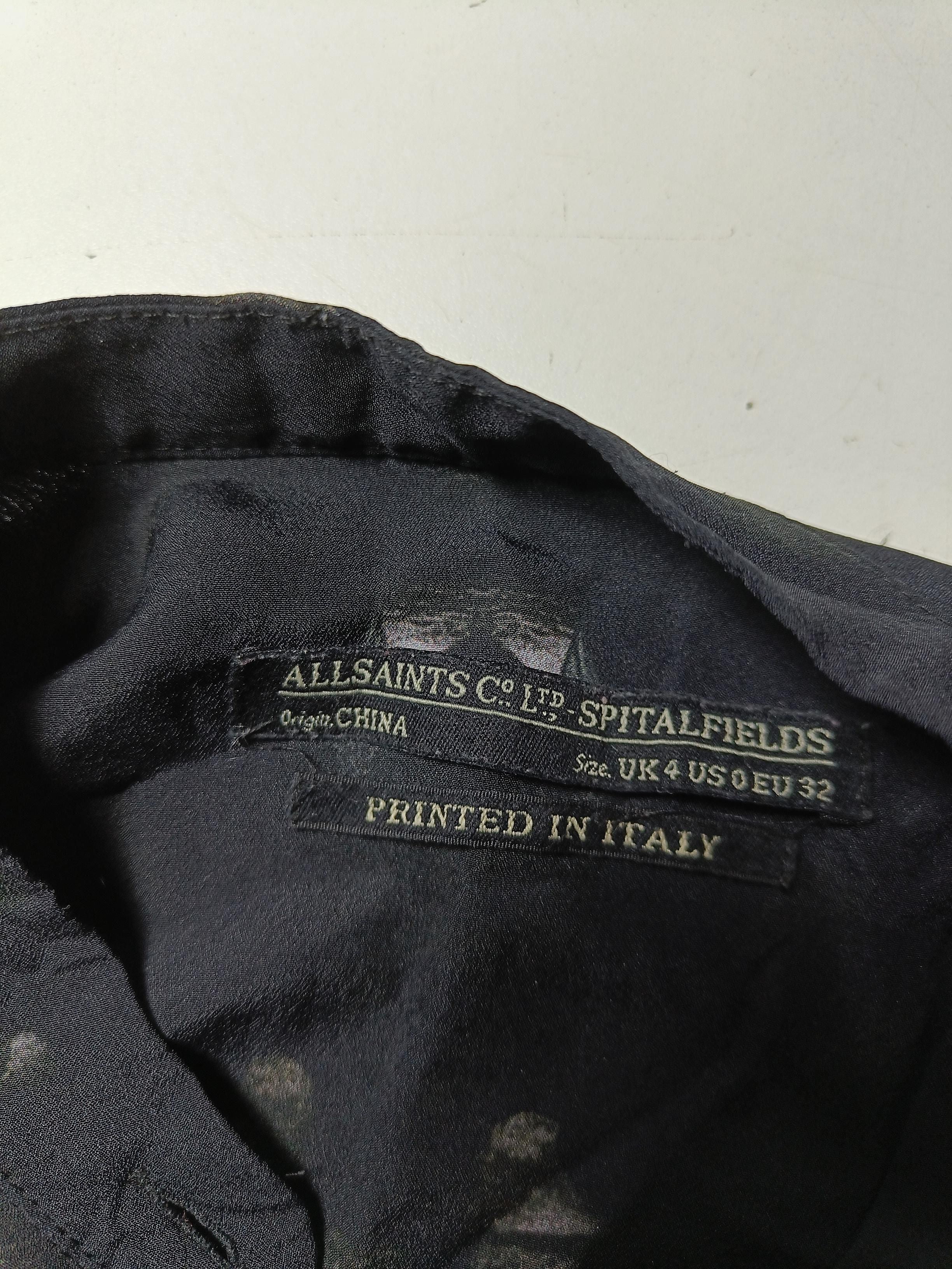 AllSaints Women's Blouse UK 4 Black Graphic 100% Other Sleeveless Collared Basic - Image 5