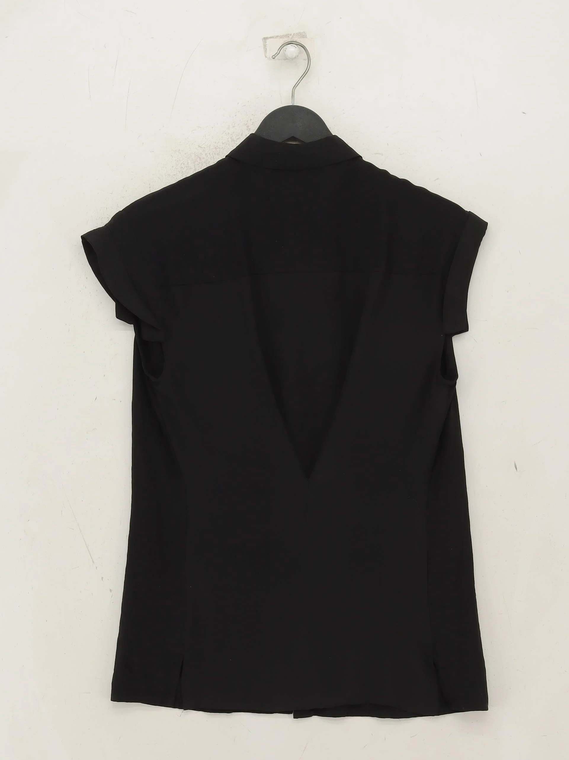 AllSaints Women's Blouse XXS Black 100% Silk Short Sleeve Collared Basic - Image 2