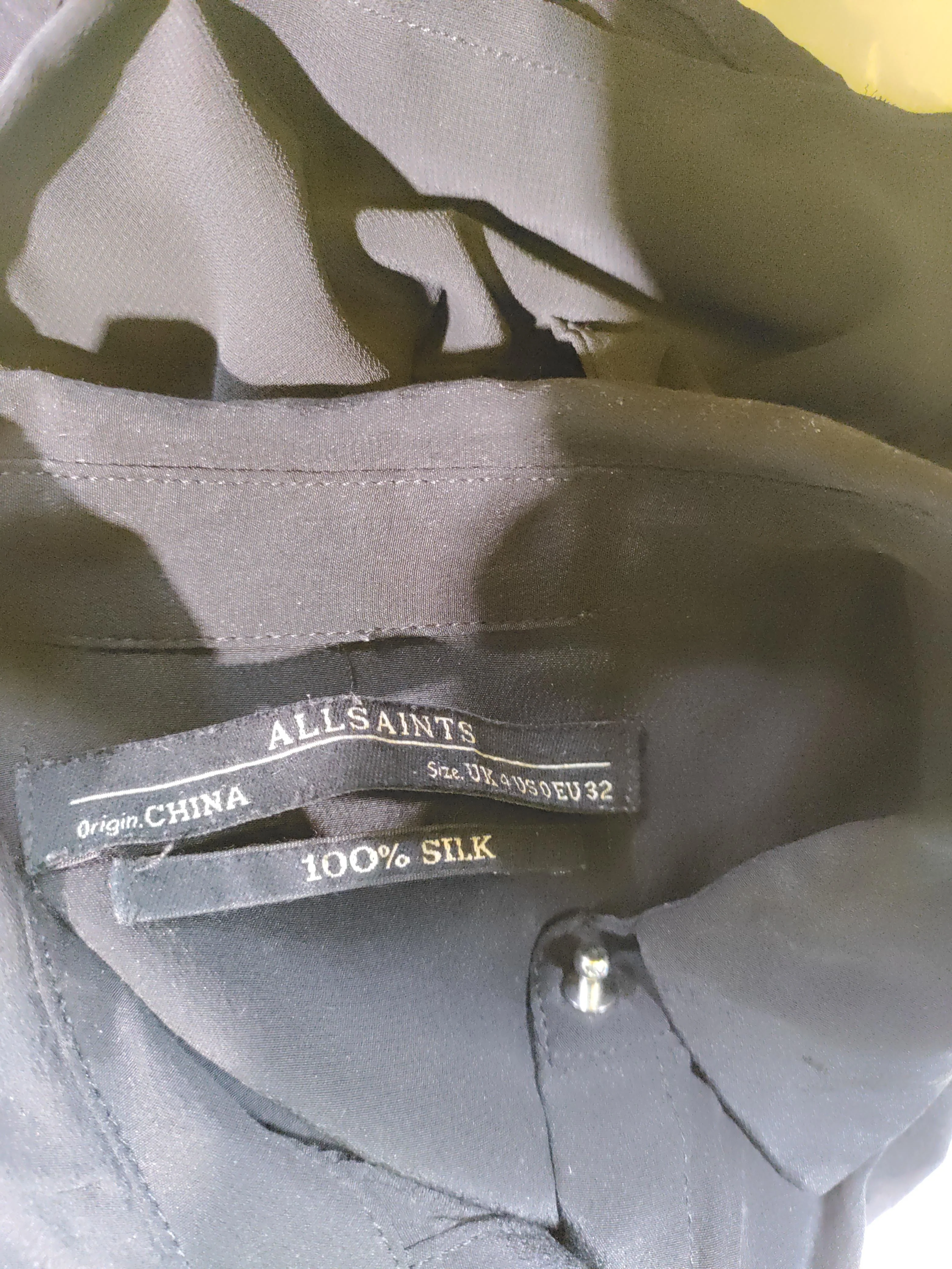 AllSaints Women's Blouse XXS Black 100% Silk Short Sleeve Collared Basic - Image 5