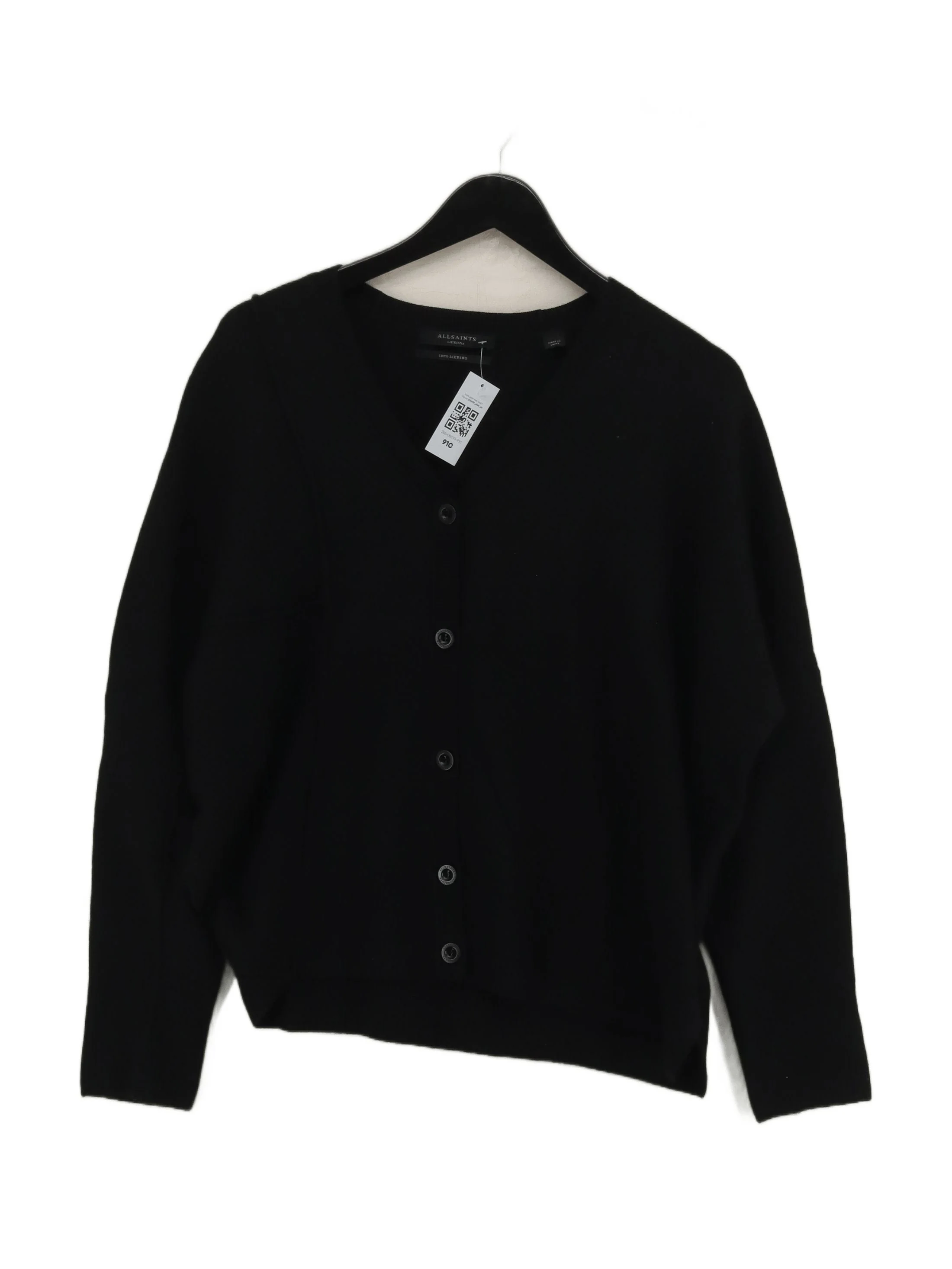 AllSaints Women's Cardigan M Black 100% Wool Round Neck Cardigan
