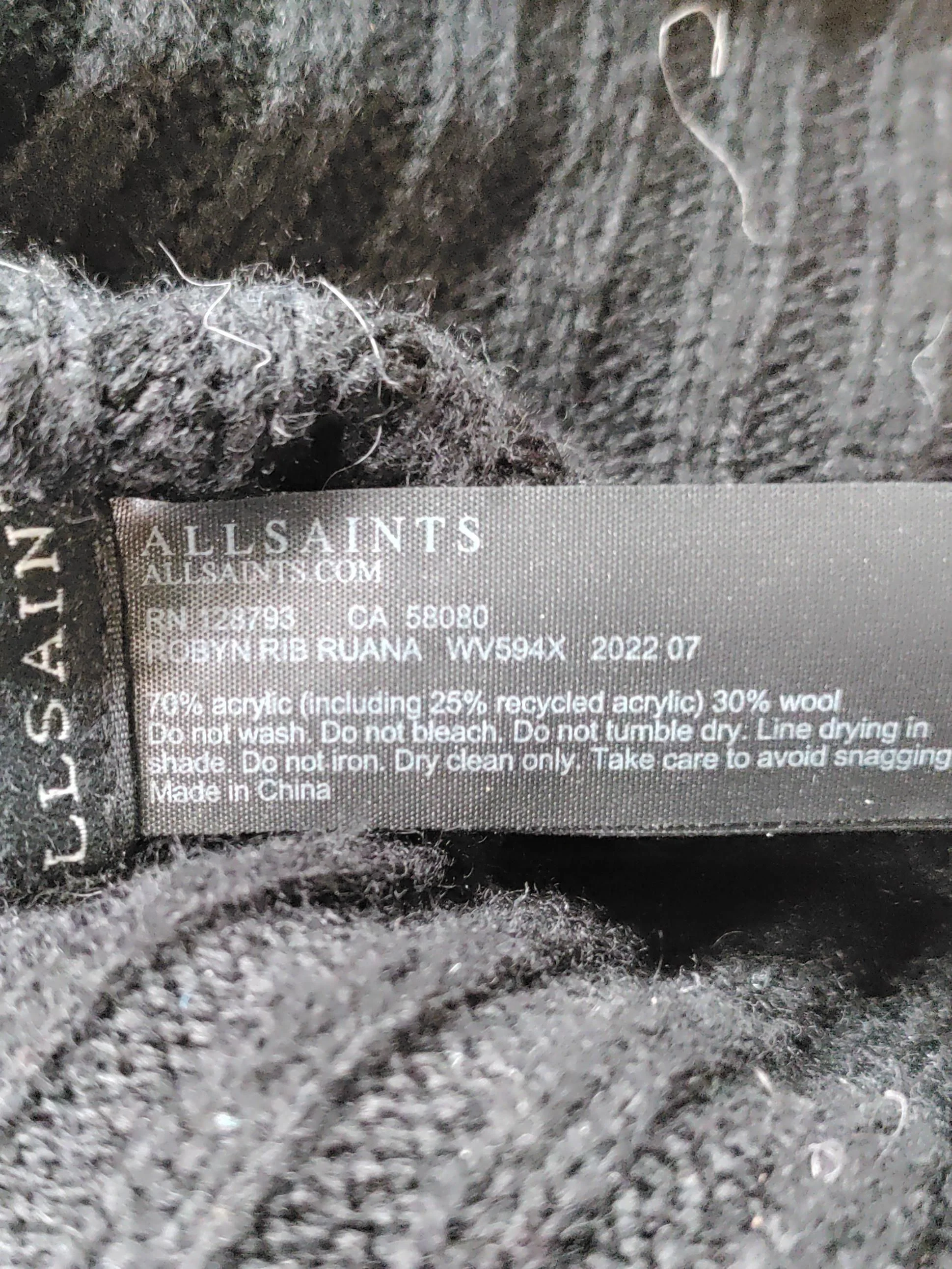 AllSaints Women's Coat M Black Acrylic with Wool Anorak - Image 6