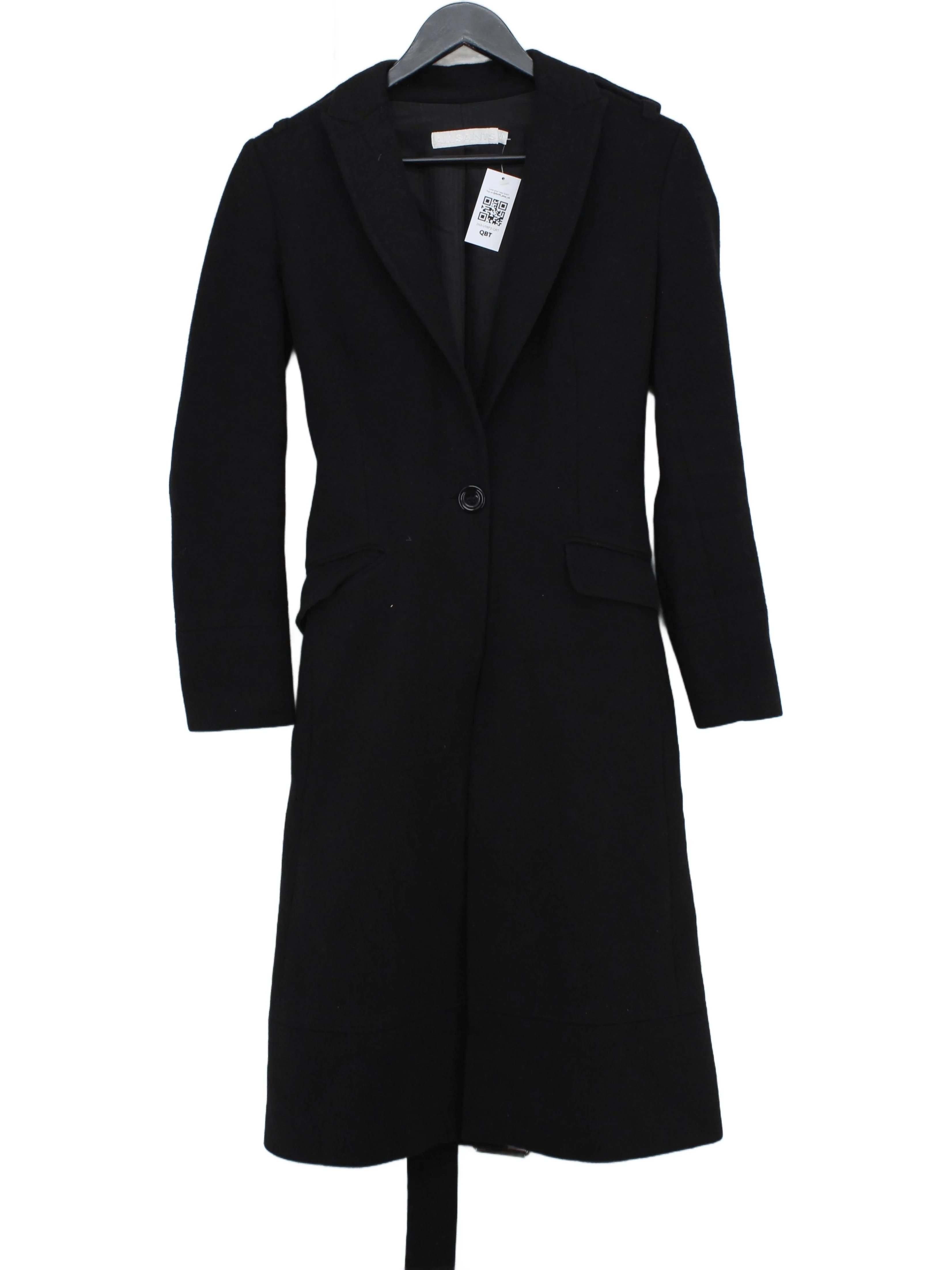 AllSaints Women's Coat S Black 100% Wool Overcoat
