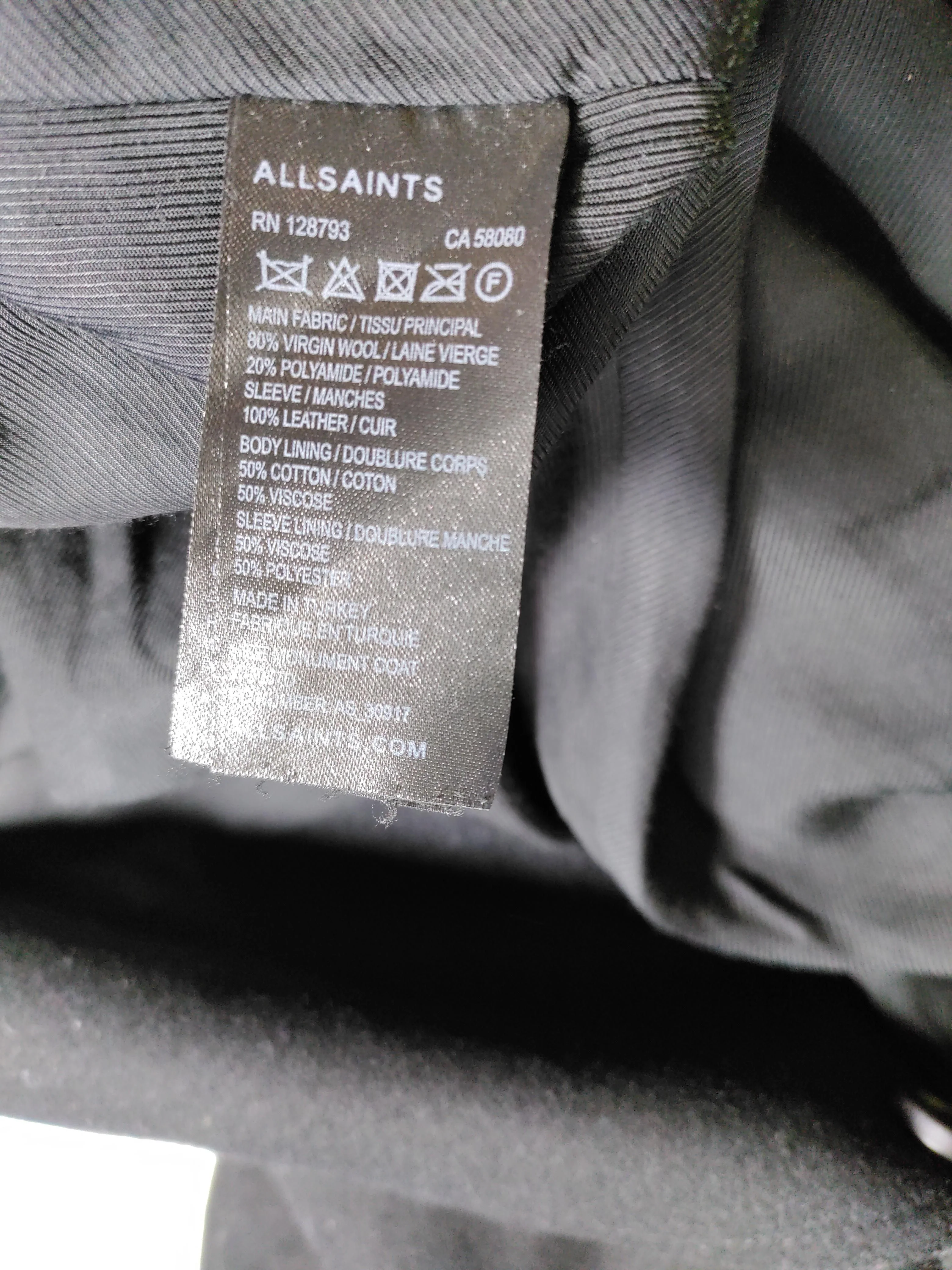 AllSaints Women's Coat UK 14 Black Wool with Polyamide, Leather Overcoat - Image 6