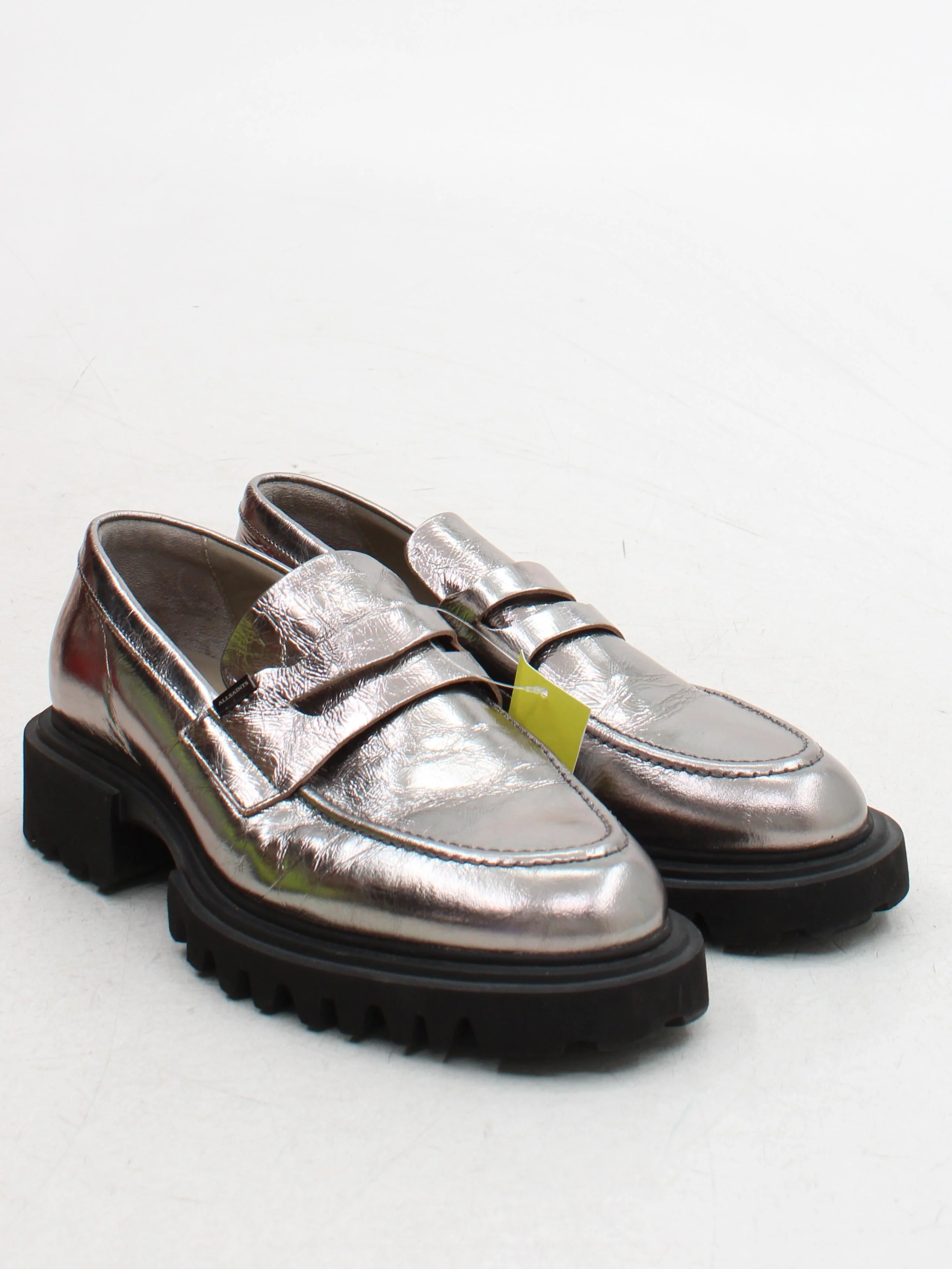 AllSaints Women's Flat Shoes UK 7 Silver 100% Leather Loafer - Image 4
