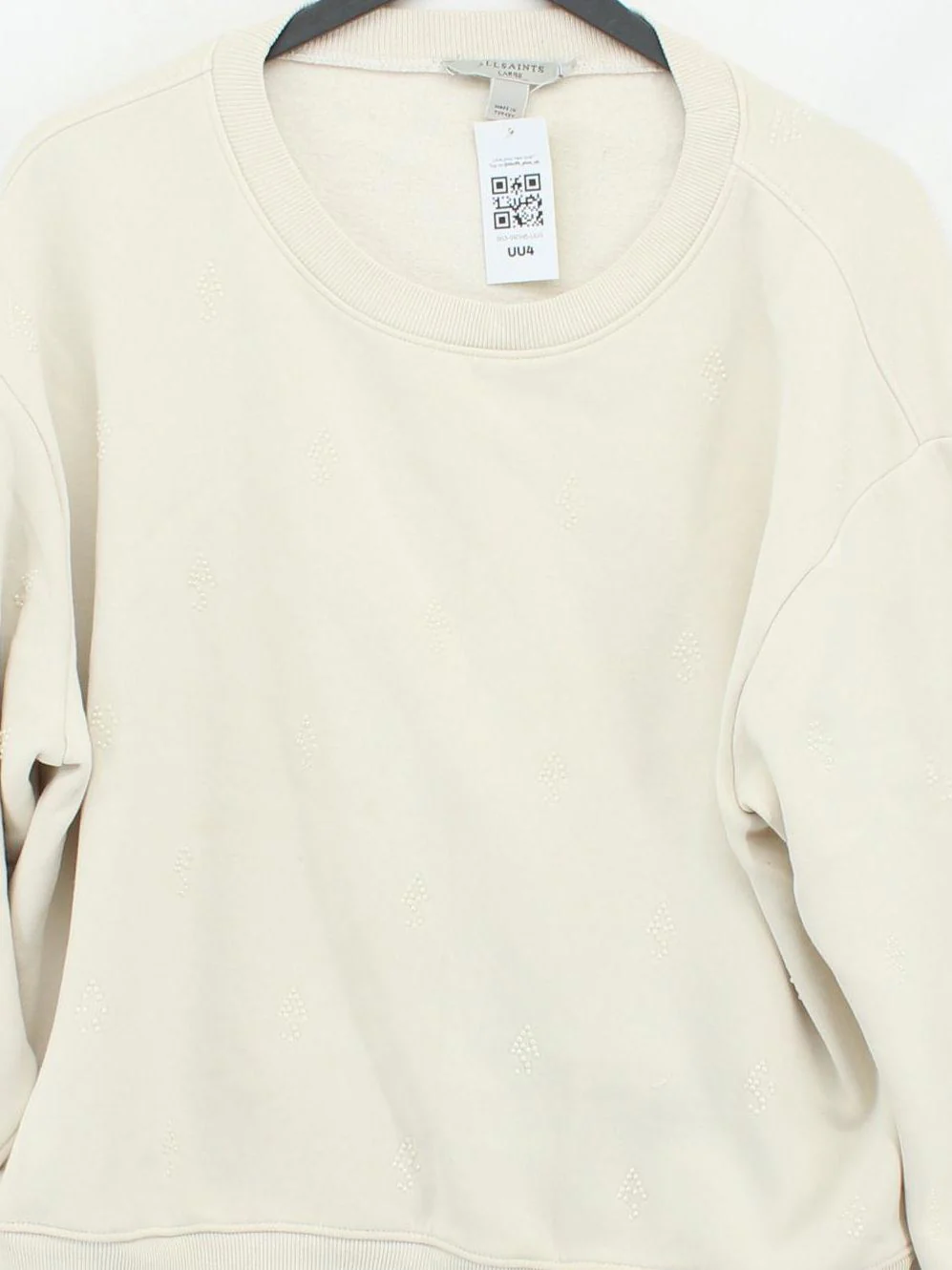 AllSaints Women's Hoodie L Cream Cotton with Polyester Pullover - Image 3