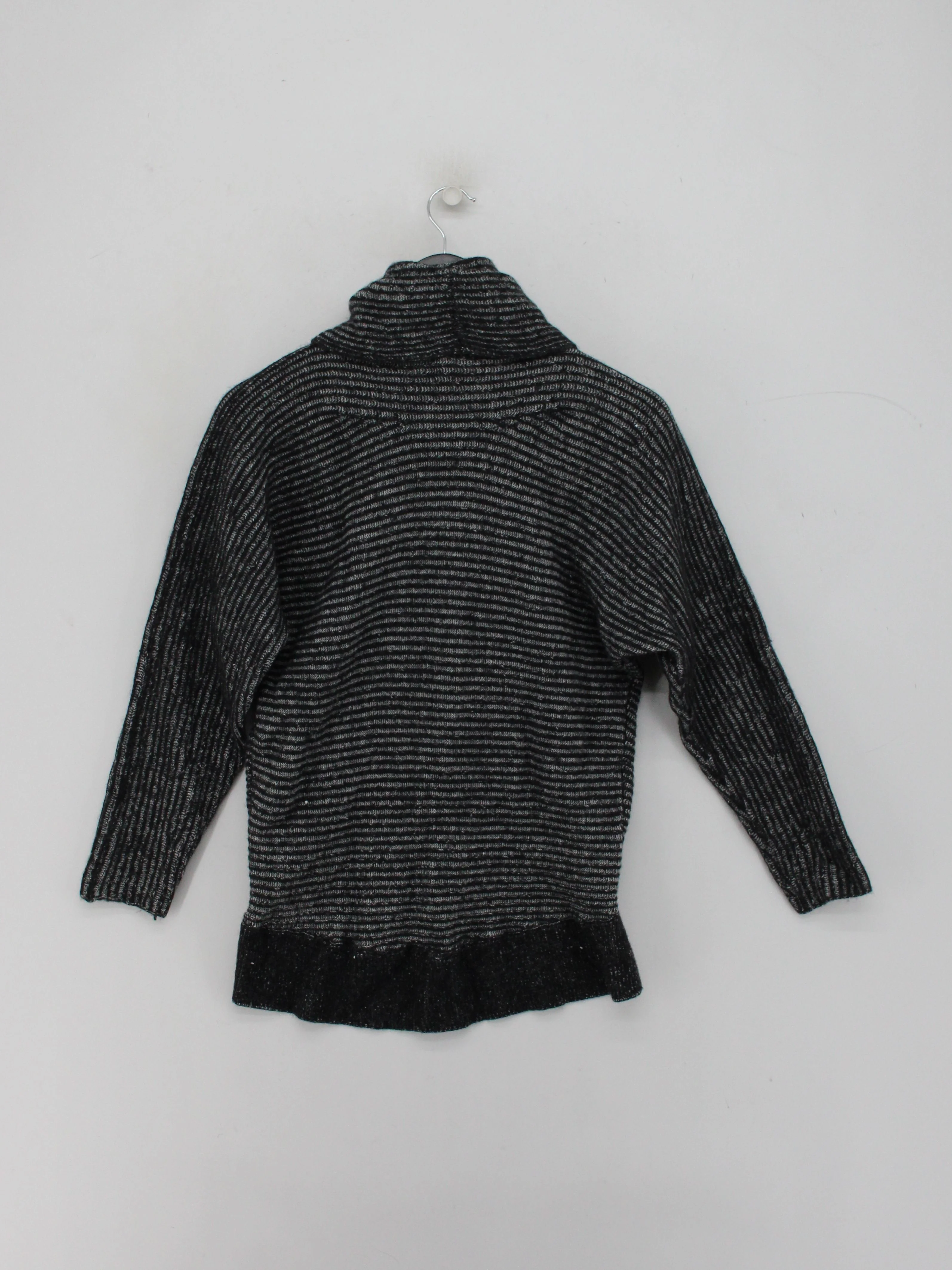 AllSaints Women's Jumper S Grey Striped Wool with Nylon Roll Neck Pullover - Image 2