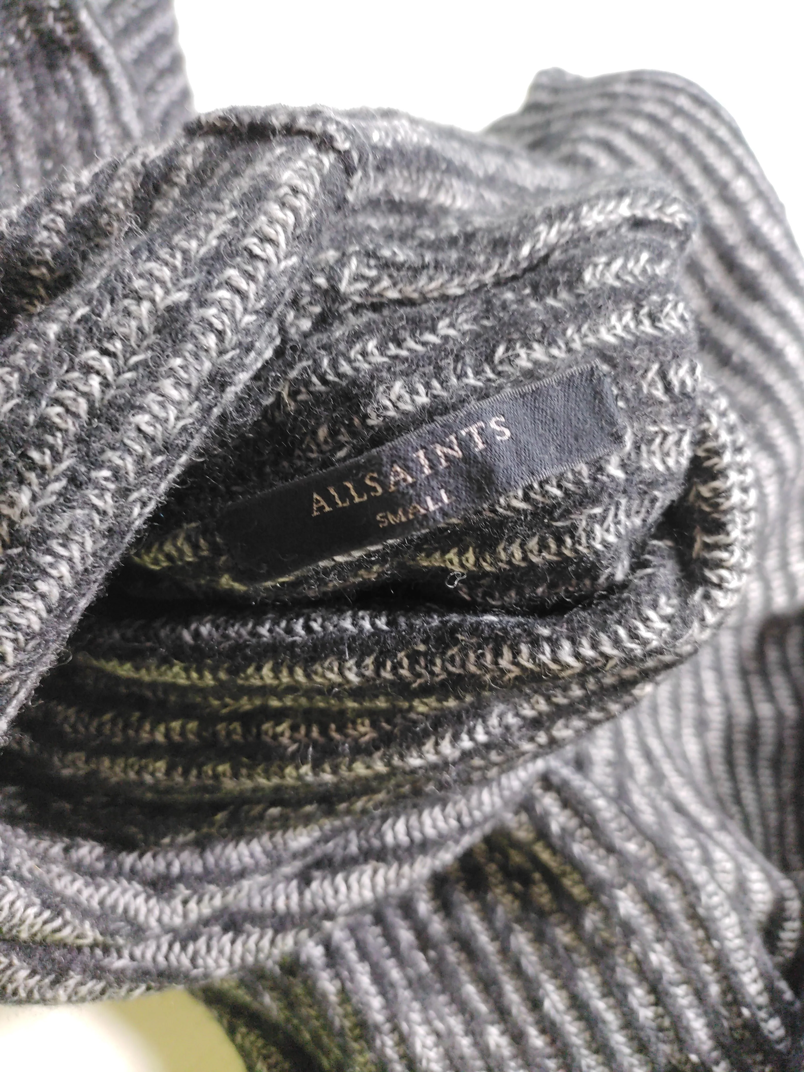 AllSaints Women's Jumper S Grey Striped Wool with Nylon Roll Neck Pullover - Image 6