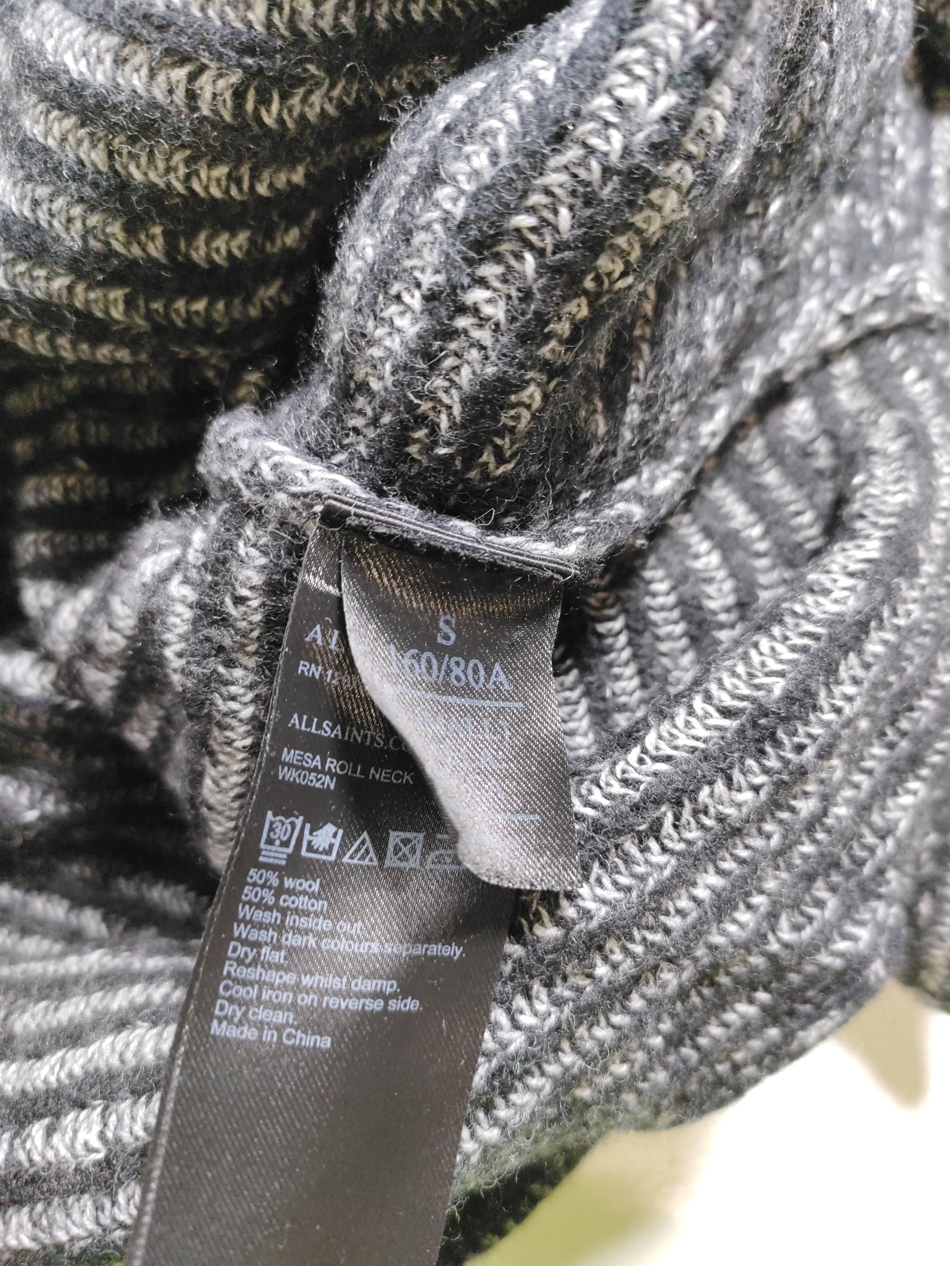 AllSaints Women's Jumper S Grey Striped Wool with Nylon Roll Neck Pullover - Image 7