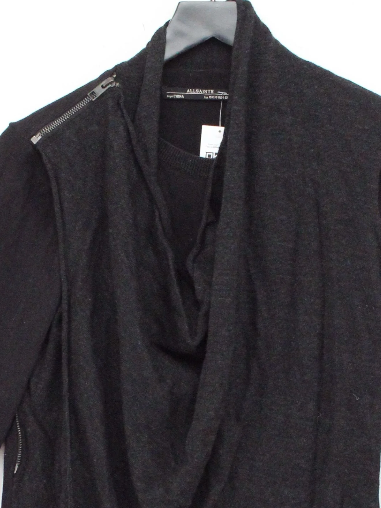 AllSaints Women's Jumper UK 10 Black Wool with Cotton V-Neck Pullover - Image 3