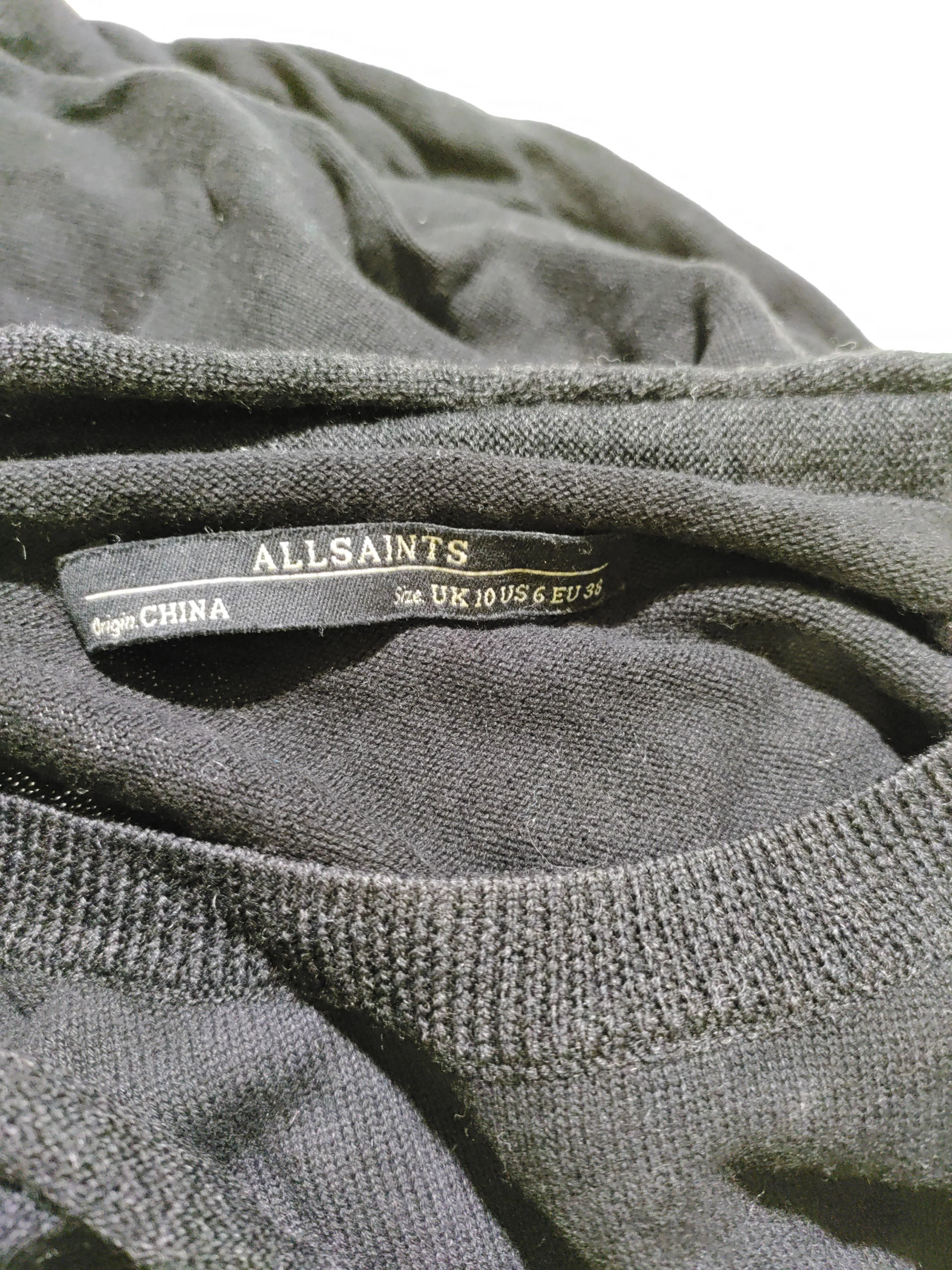 AllSaints Women's Jumper UK 10 Black Wool with Cotton V-Neck Pullover - Image 5