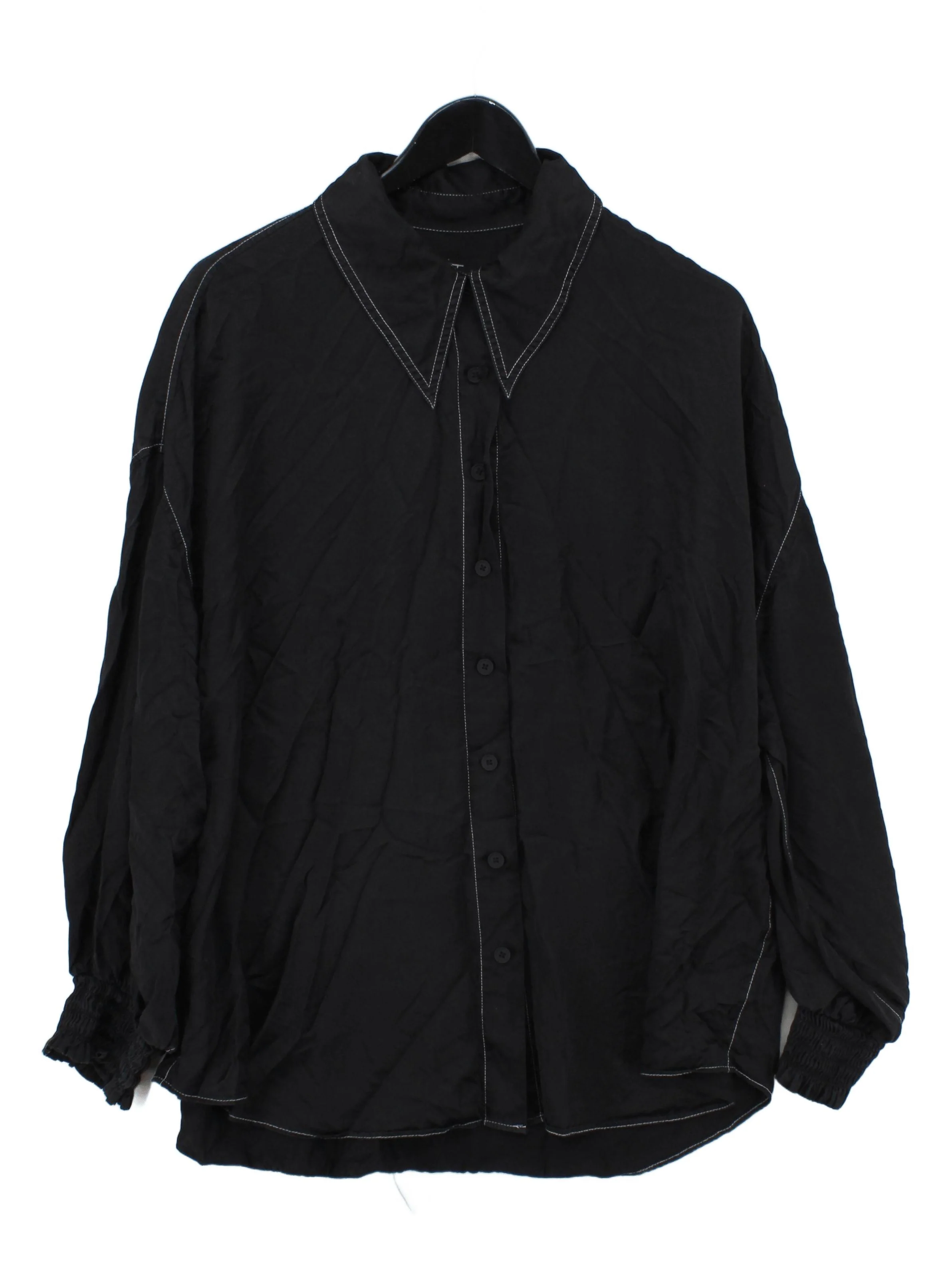 AllSaints Women's Shirt UK 16 Black Viscose with Silk Long Sleeve Collared Basic
