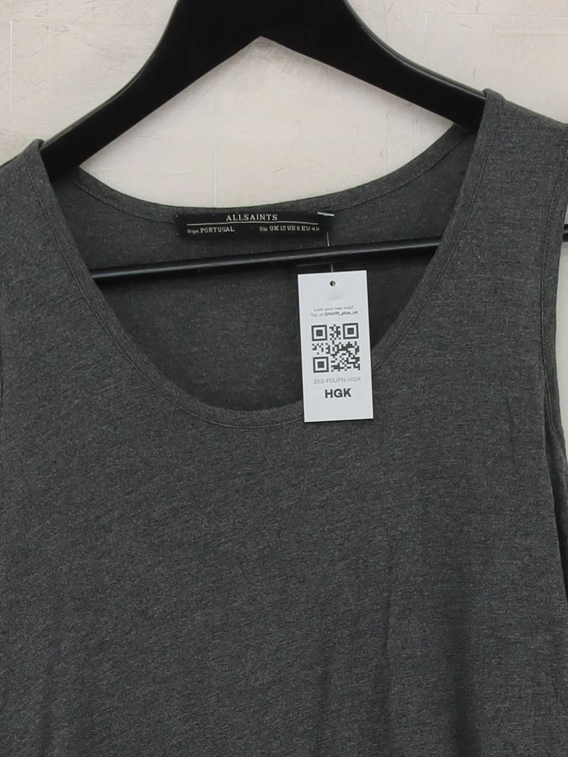AllSaints Women's T-Shirt L Grey 100% Viscose Sleeveless Round Neck Basic - Image 3