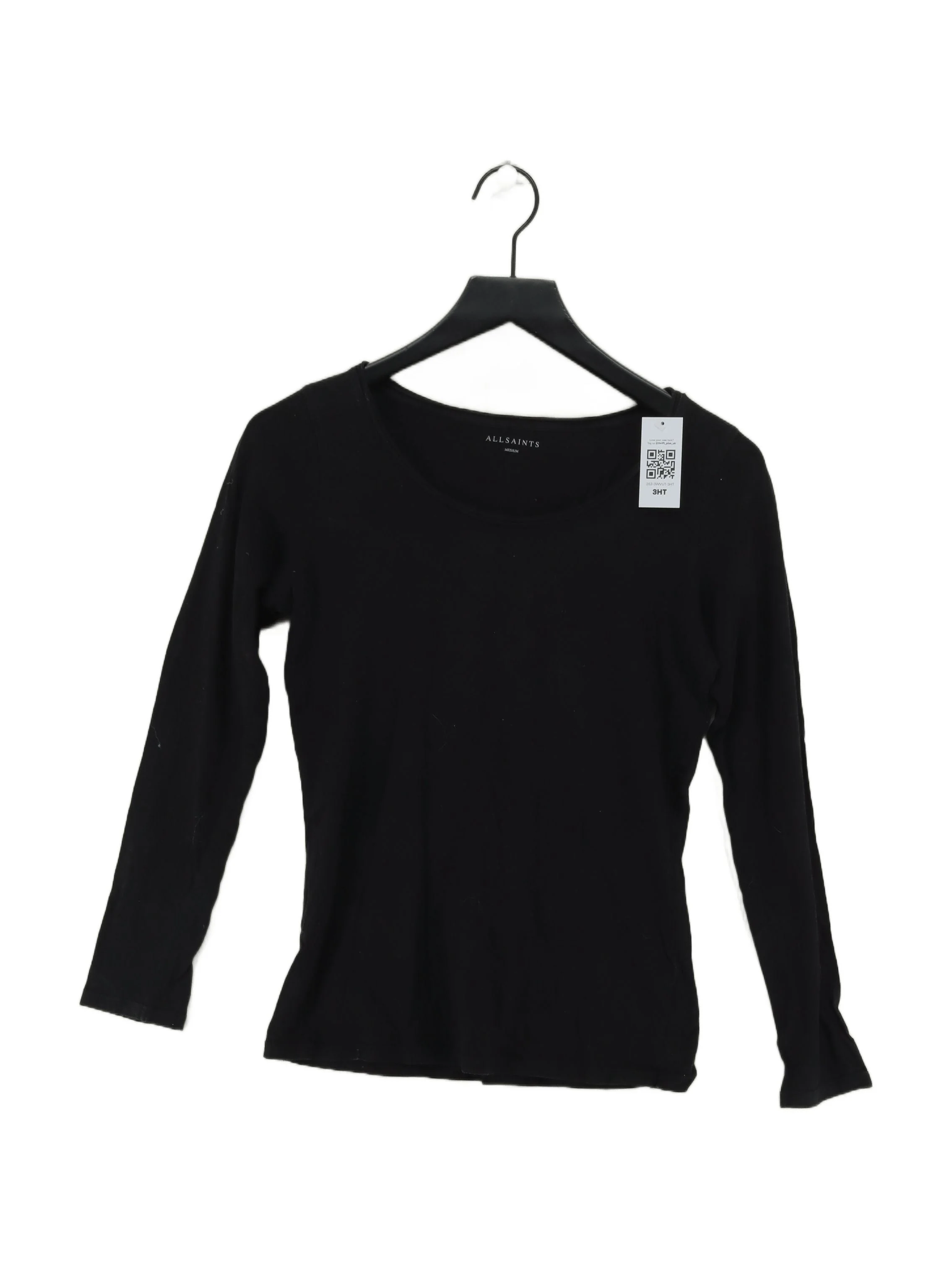 AllSaints Women's T-Shirt M Black 100% Cotton Short Sleeve Round Neck Basic