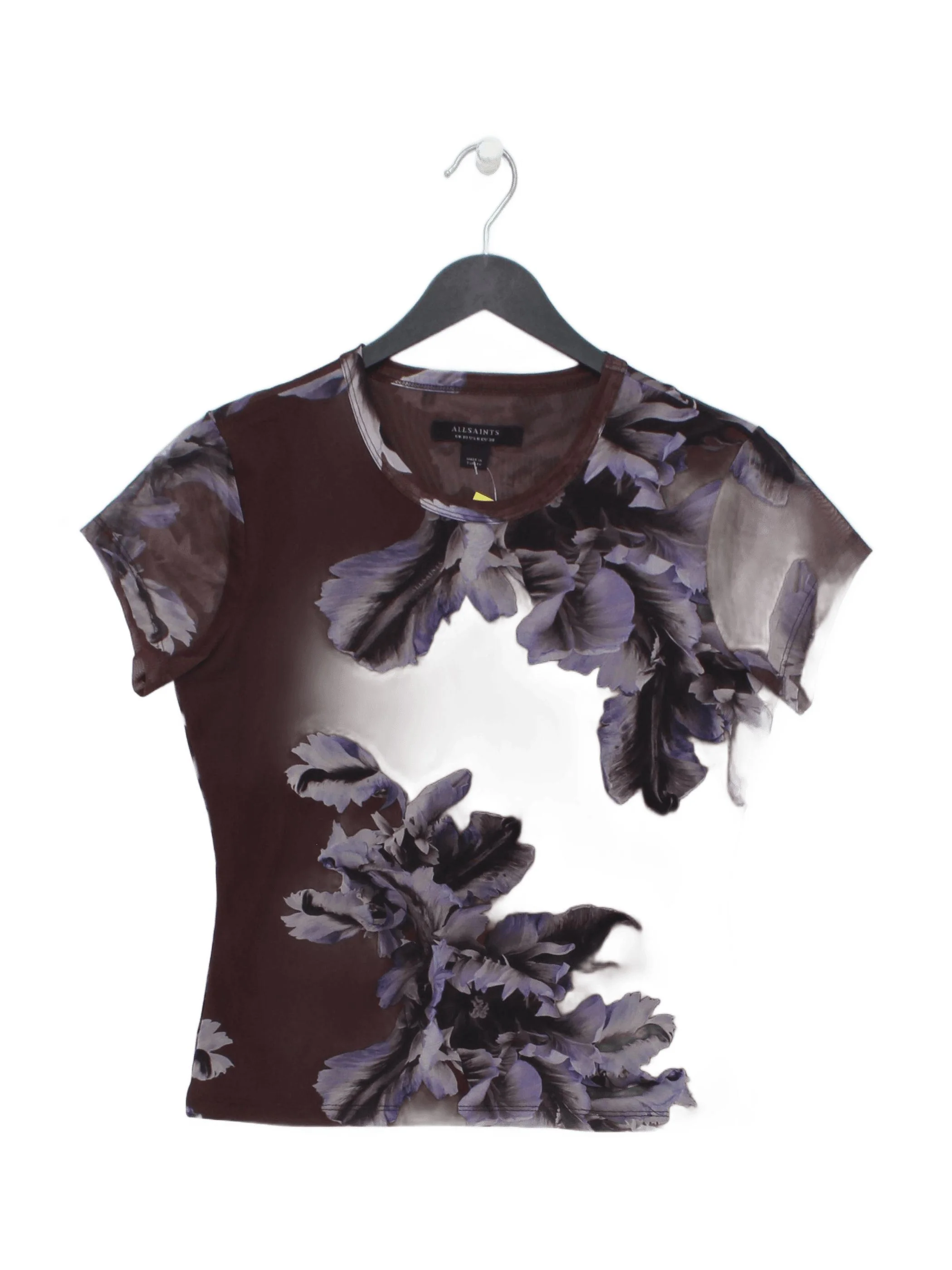 AllSaints Women's T-Shirt UK 10 Brown Polyester with Elastane Basic
