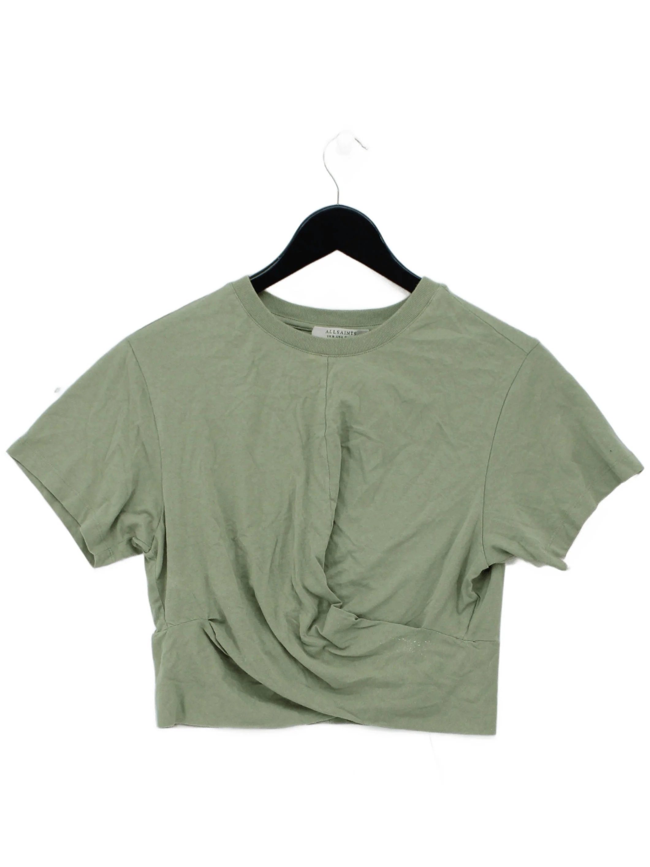 AllSaints Women's T-Shirt UK 8 Green 100% Cotton Short Sleeve Round Neck Basic