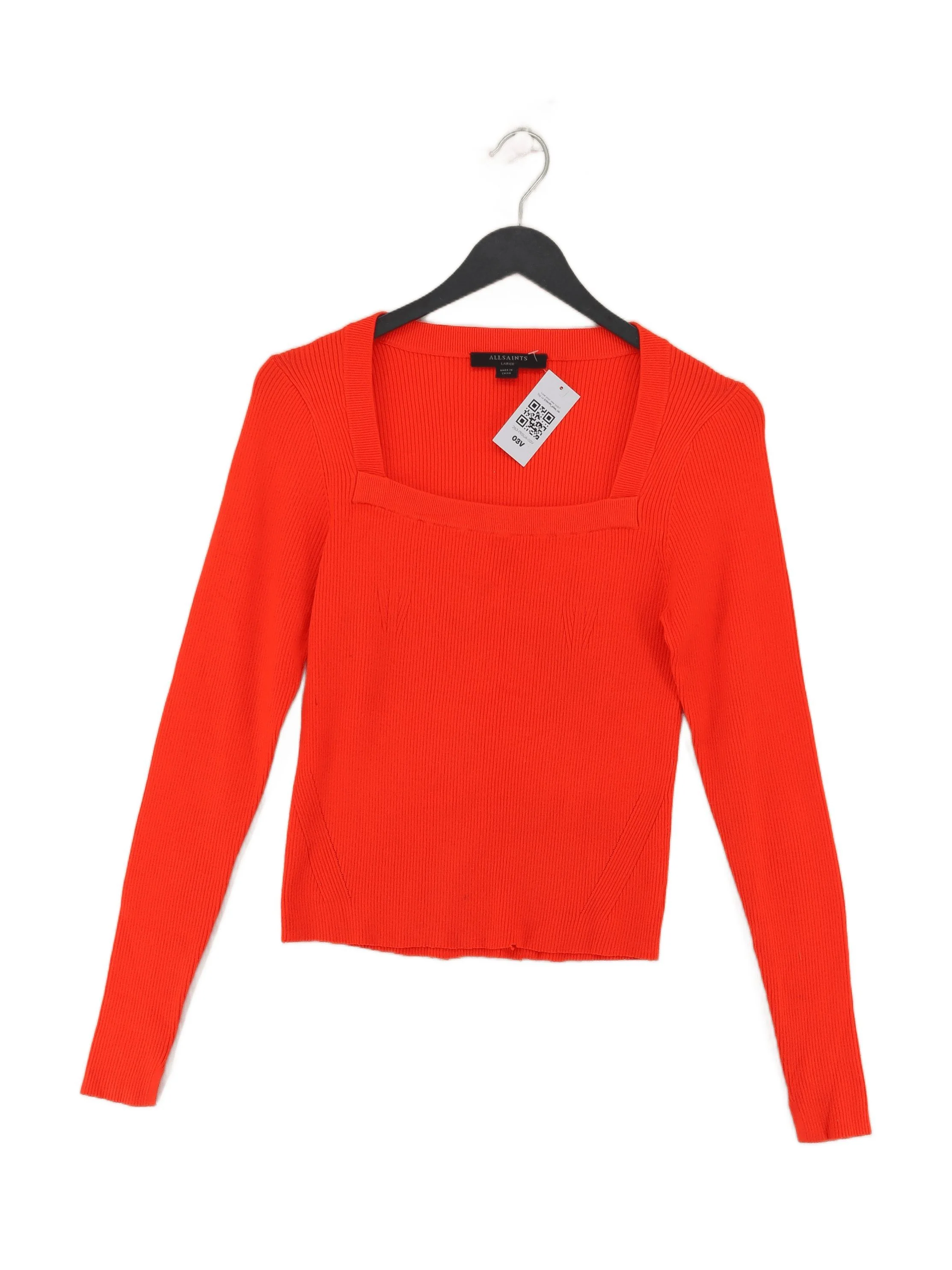 AllSaints Women's Top L Red 100% Other Long Sleeve Square Neck Jersey