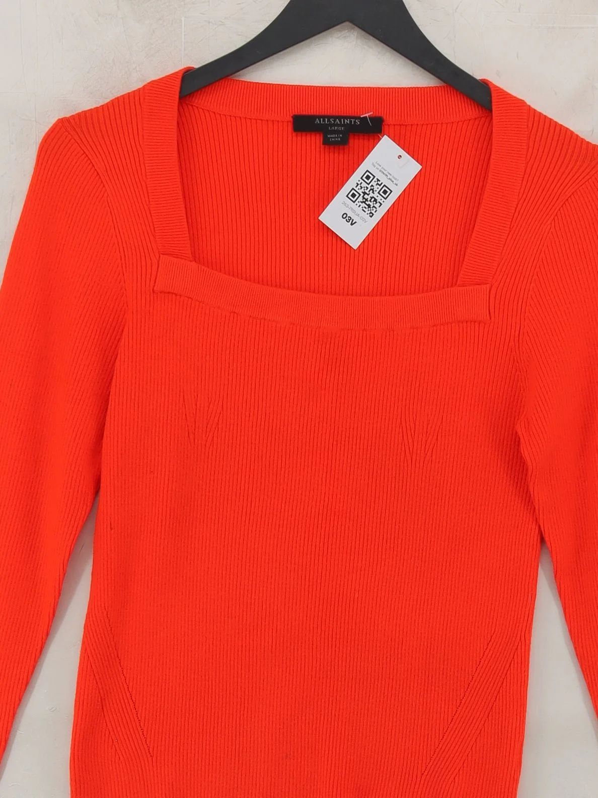 AllSaints Women's Top L Red 100% Other Long Sleeve Square Neck Jersey - Image 3