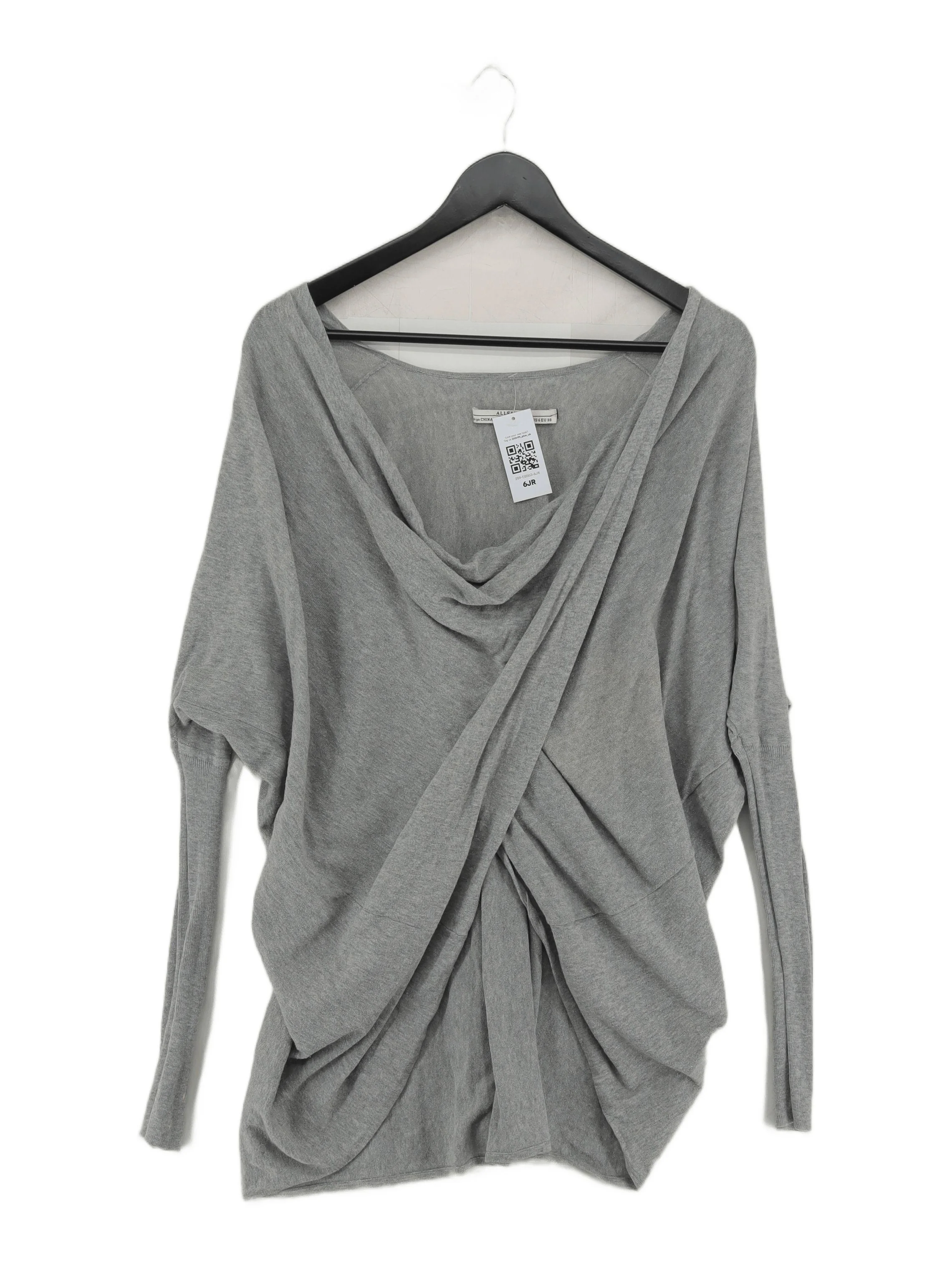 AllSaints Women's Top M Grey 100% Cotton Long Sleeve V-Neck Basic