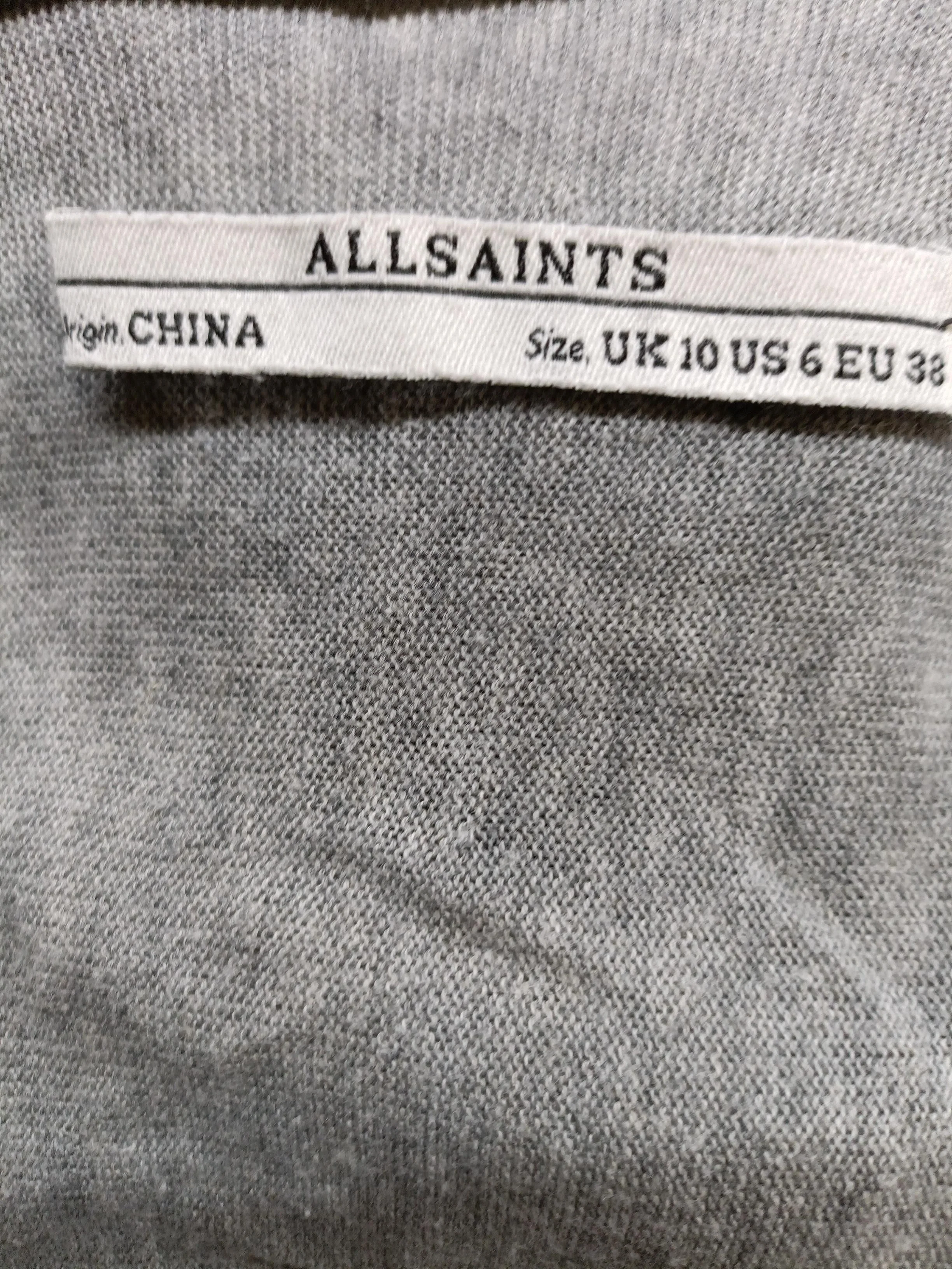 AllSaints Women's Top M Grey 100% Cotton Long Sleeve V-Neck Basic - Image 7