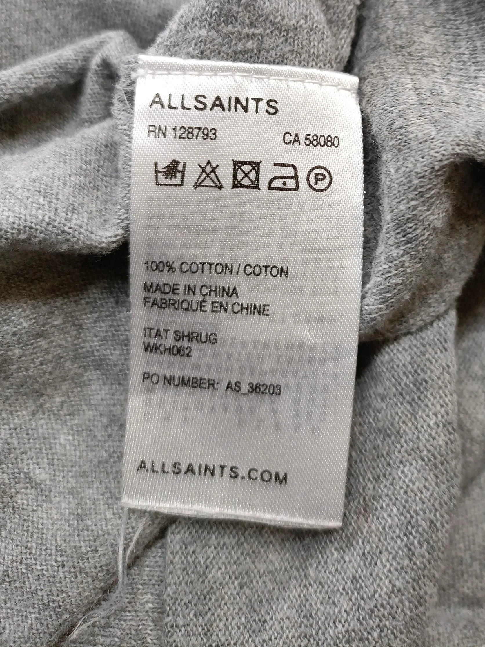 AllSaints Women's Top M Grey 100% Cotton Long Sleeve V-Neck Basic - Image 8