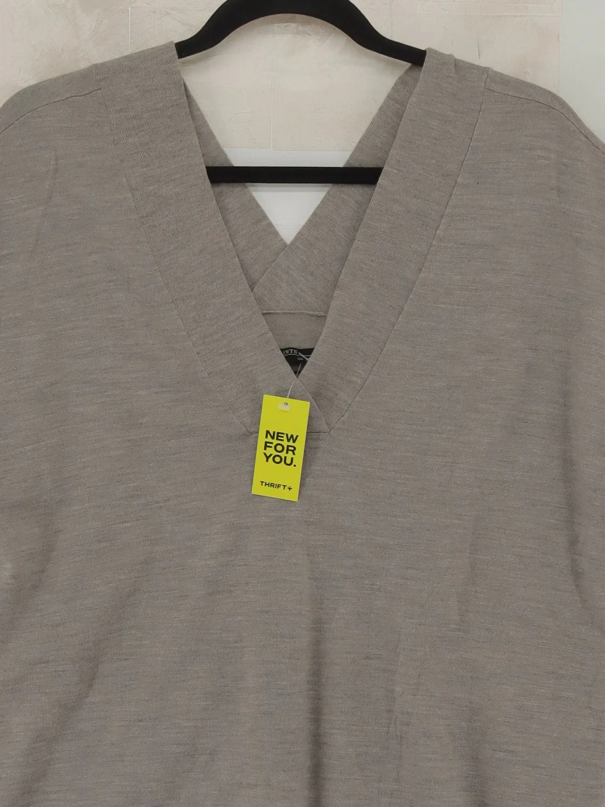 AllSaints Women's Top M Grey 100% Wool Short Sleeve V-Neck Basic - Image 3