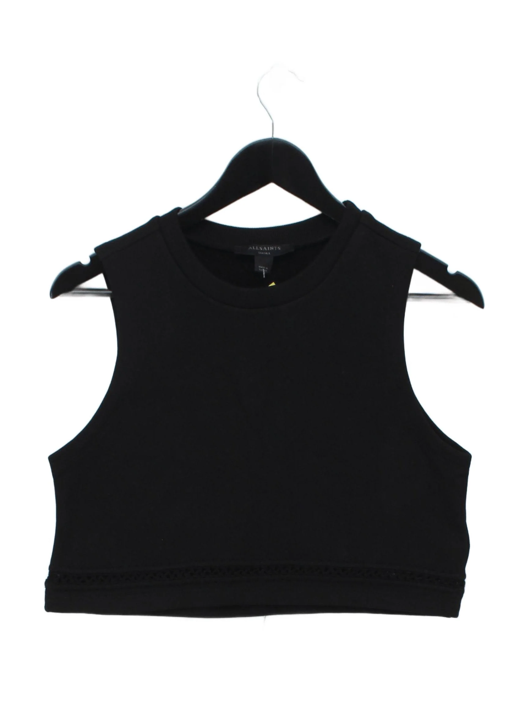 AllSaints Women's Top S Black 100% Cotton Sleeveless Crew Neck Cropped