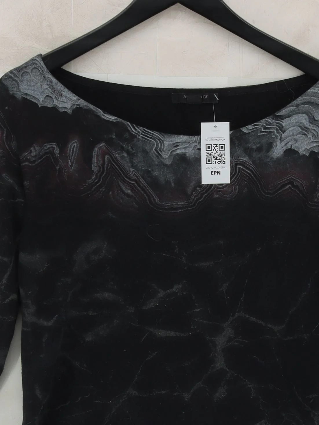 AllSaints Women's Top S Black 100% Other Long Sleeve Round Neck Basic - Image 3